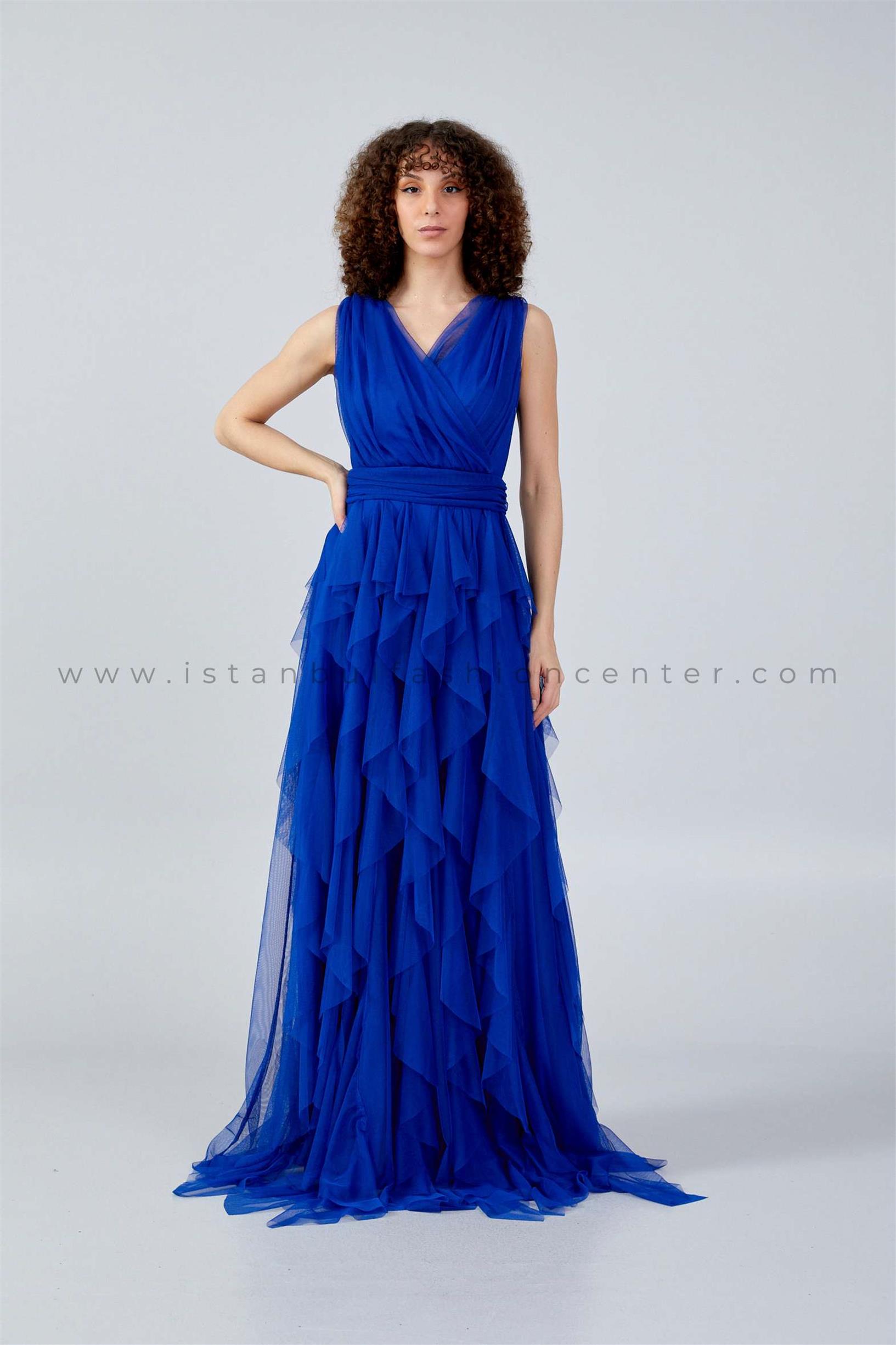 ESPENICA Sleeveless Maxi Tulle Column Regular Blue Wedding Guest Dress ...