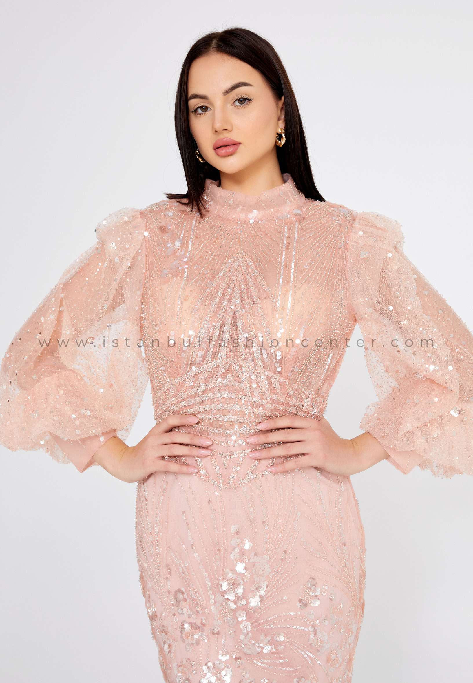 FARİDA COUTURE Long Sleeve Maxi Tulle Regular Pink Engagement