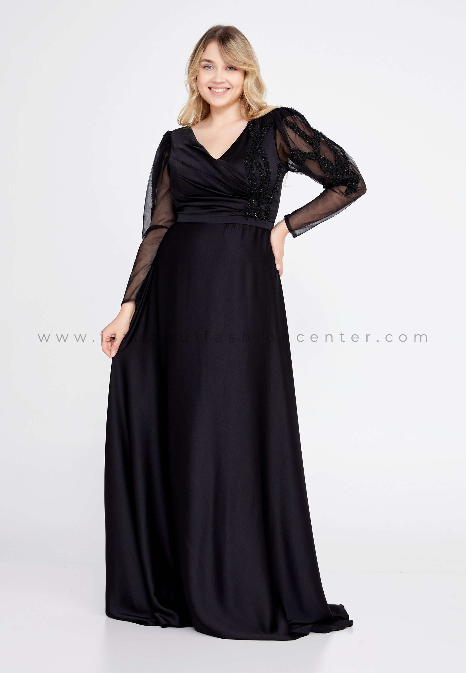 FAVELLA كم طويل الطويلة جدا ساتان موديل مستقيم حجم اضافي أسود فستان عرس  Fvl4018-bsyh