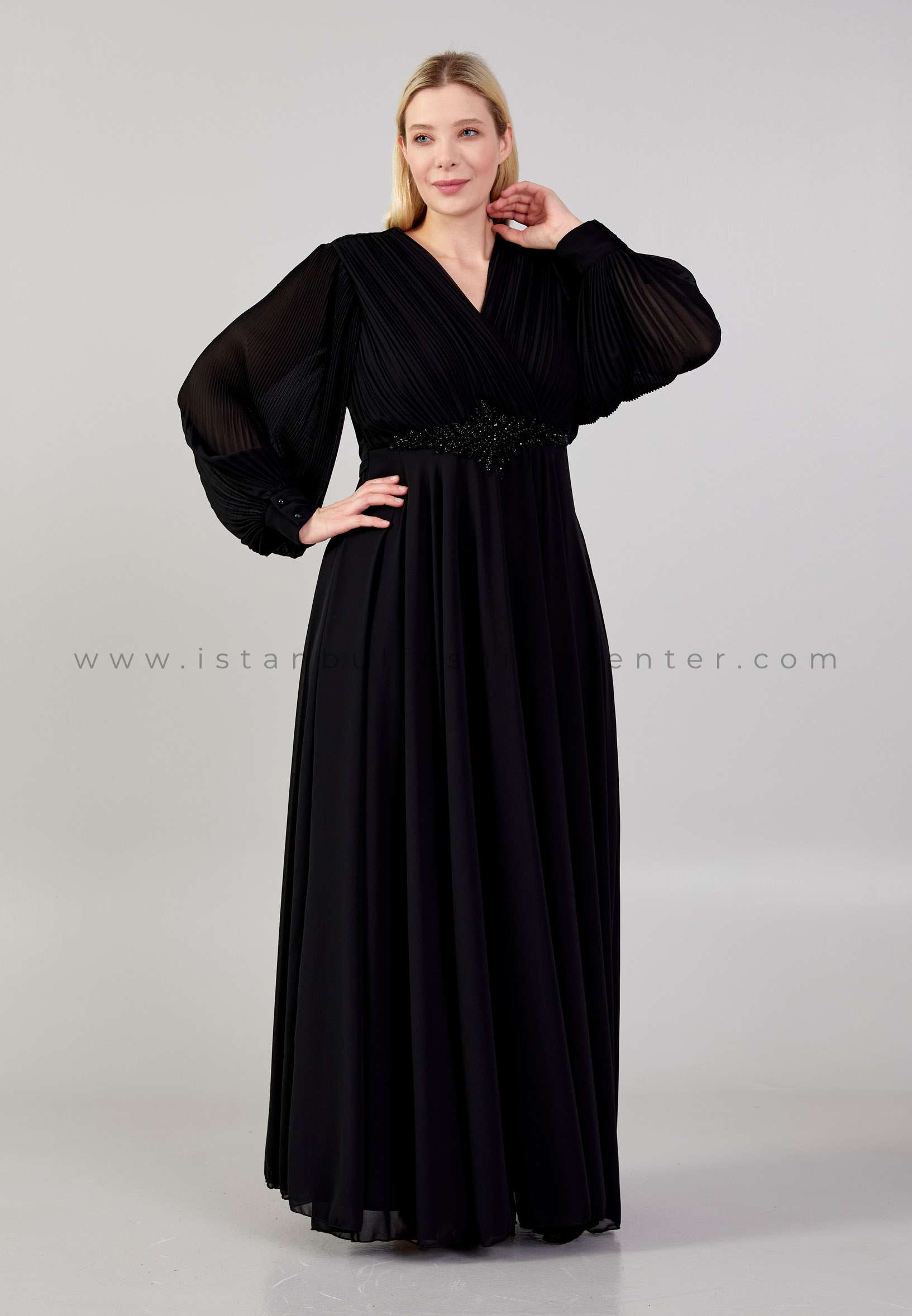 GRADE FASHION Long Sleeve Maxi Chiffon Column Plus Size Black Casual Dress  Grf5002syh