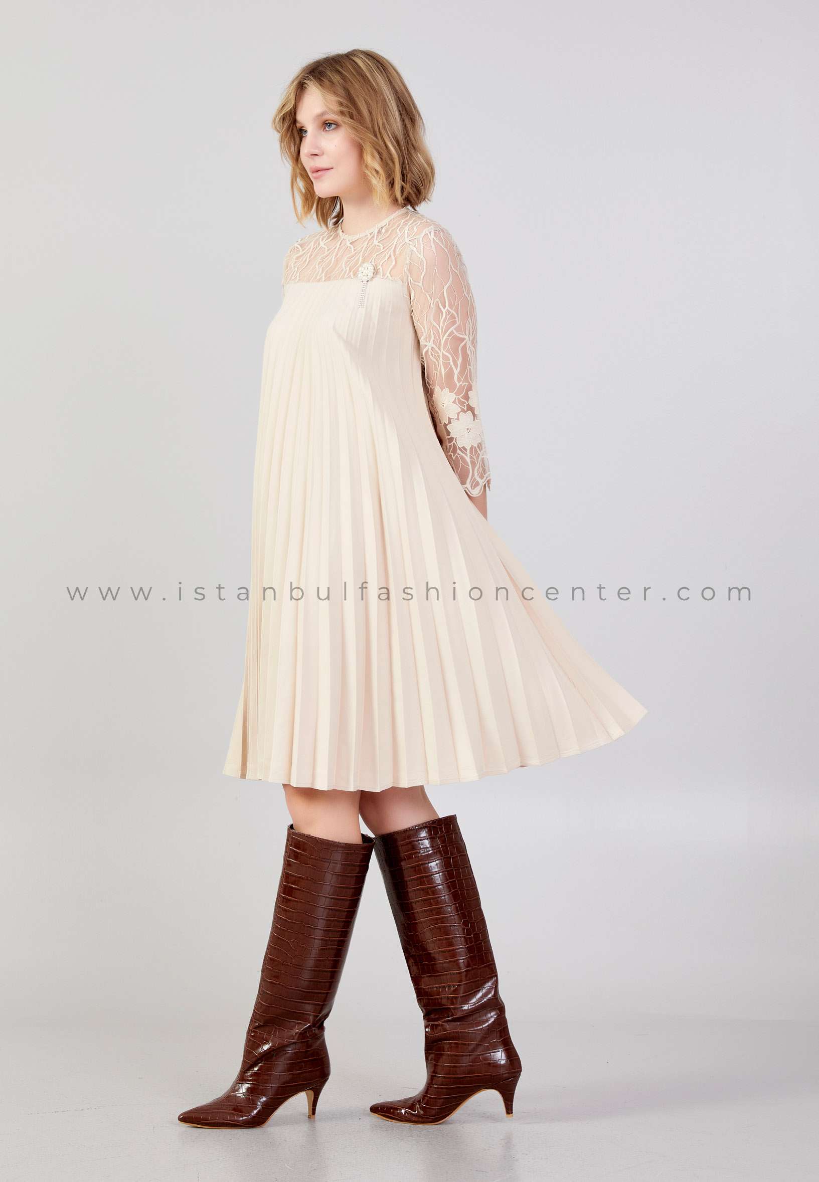 GRADE FASHION Mid-Length Mini Viscose Column Regular Beige Casual Dress  Grf5013bej