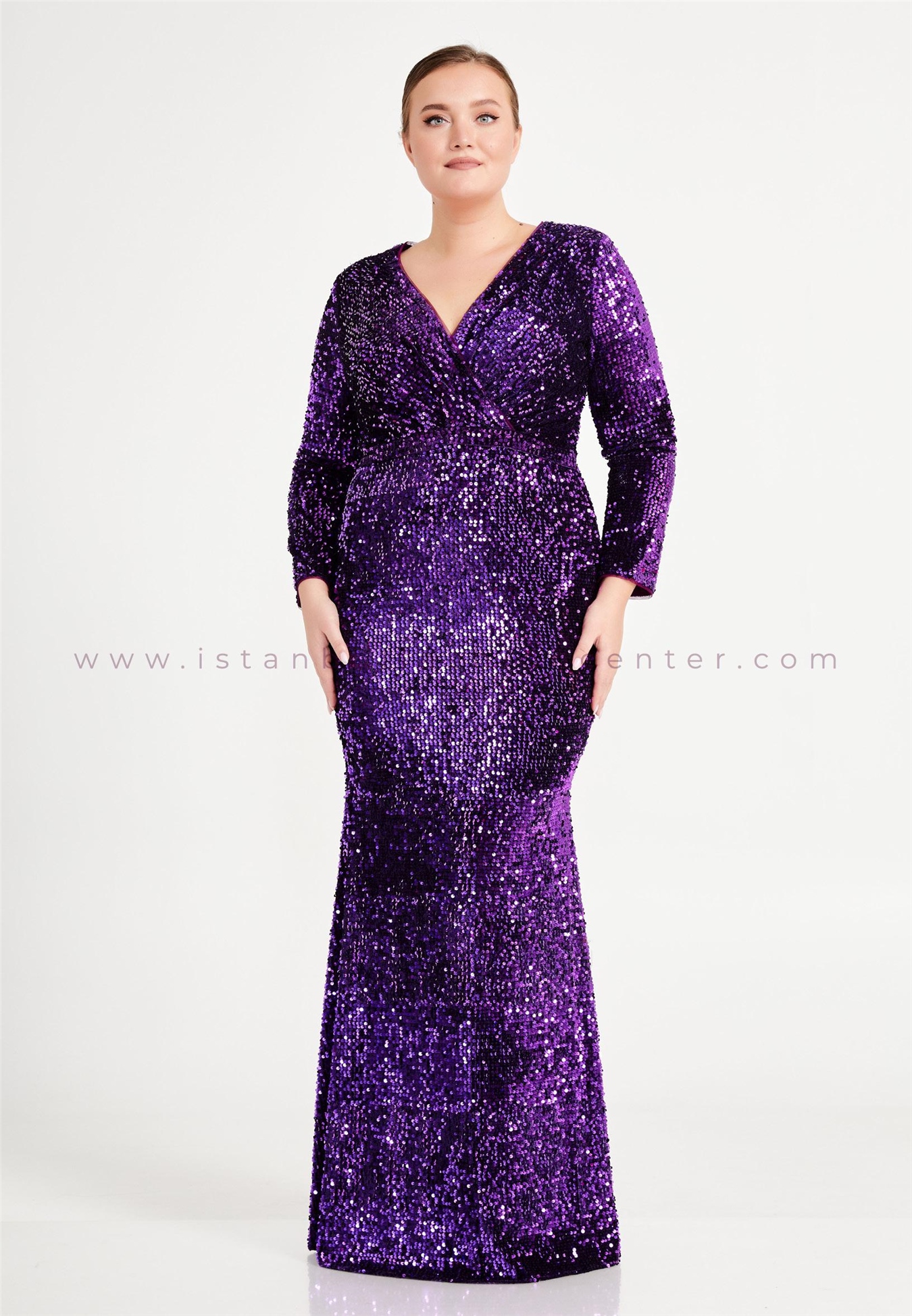 HALLMARK Long Sleeve Maxi Sequin Column Plus Size Purple Evening Dress  Frc4939-bmor