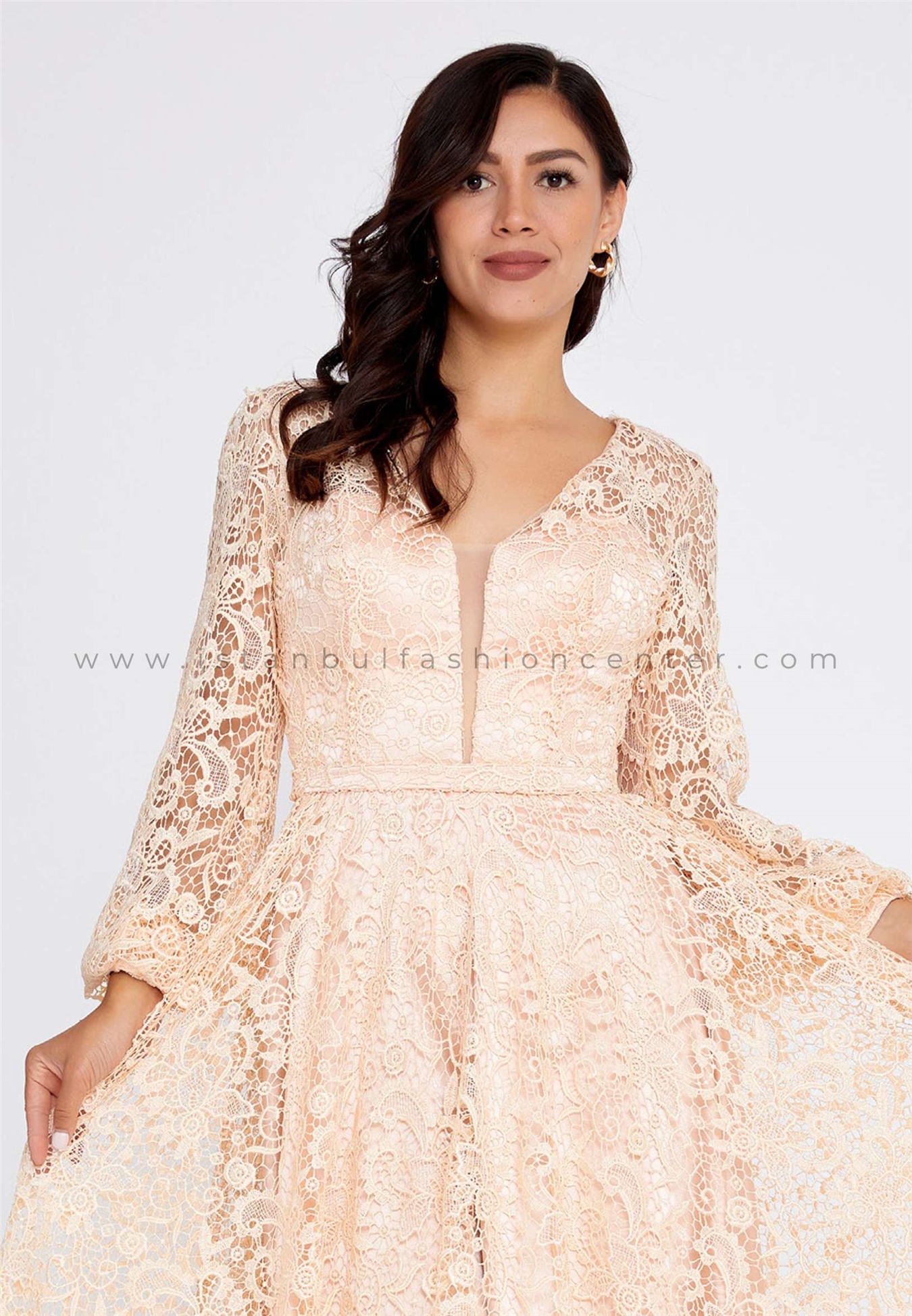 HALLMARK Long Sleeve Midi Lace Column Regular Beige Wedding Guest Dress  Pau5045som