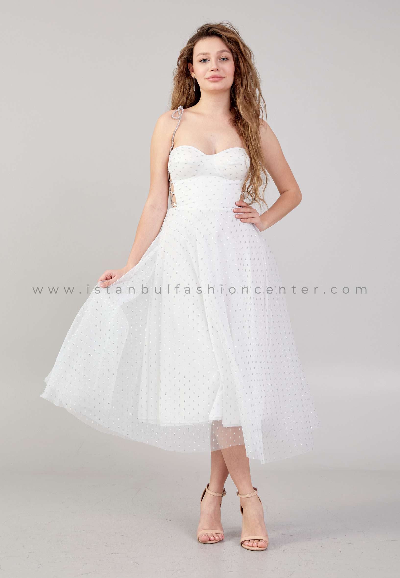 HOT CONTACT Sleeveless Midi Tulle A Line Regular White Prom