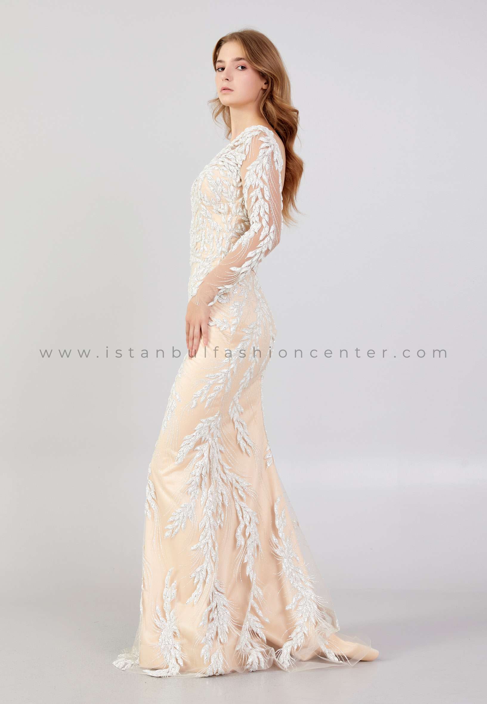 Long sleeve top champagne wedding dress