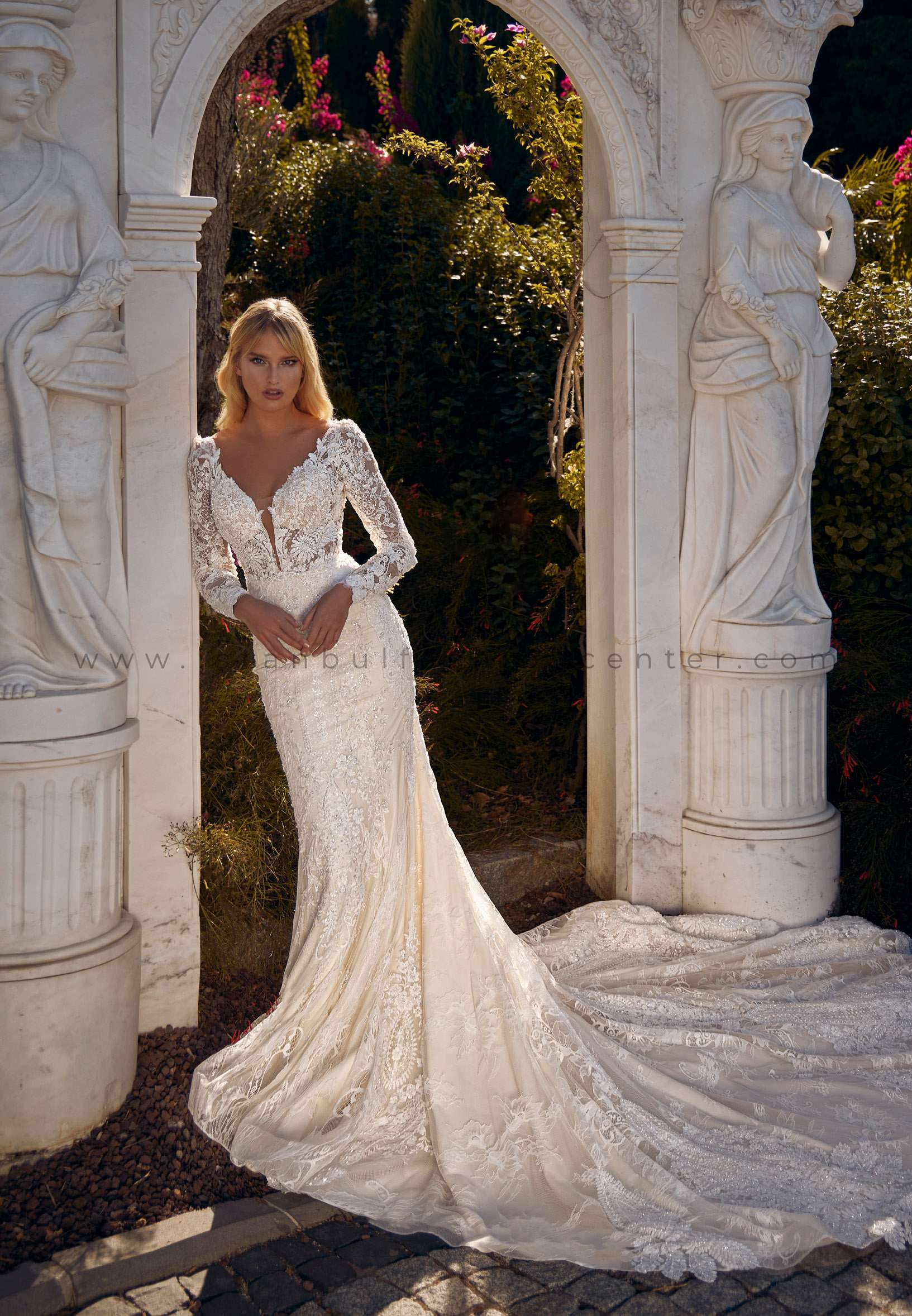 JM BRİDES Long Sleeve Maxi Lace Regular Ecru Wedding Dress Jmrj368cap