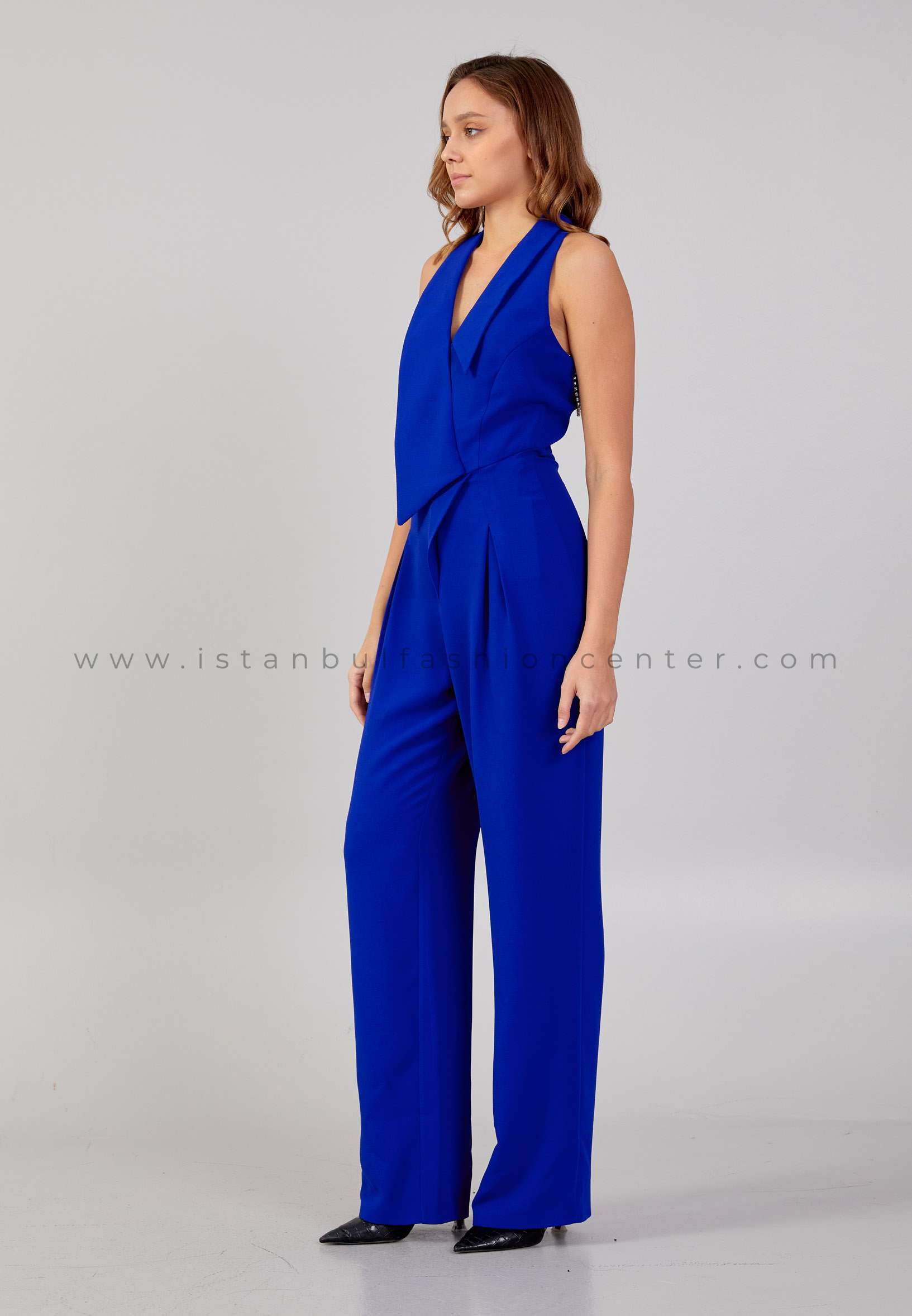 Sleeveless Viscose Regular Fit Regular Blue Evening Jumpsuit Jnm23-453sak