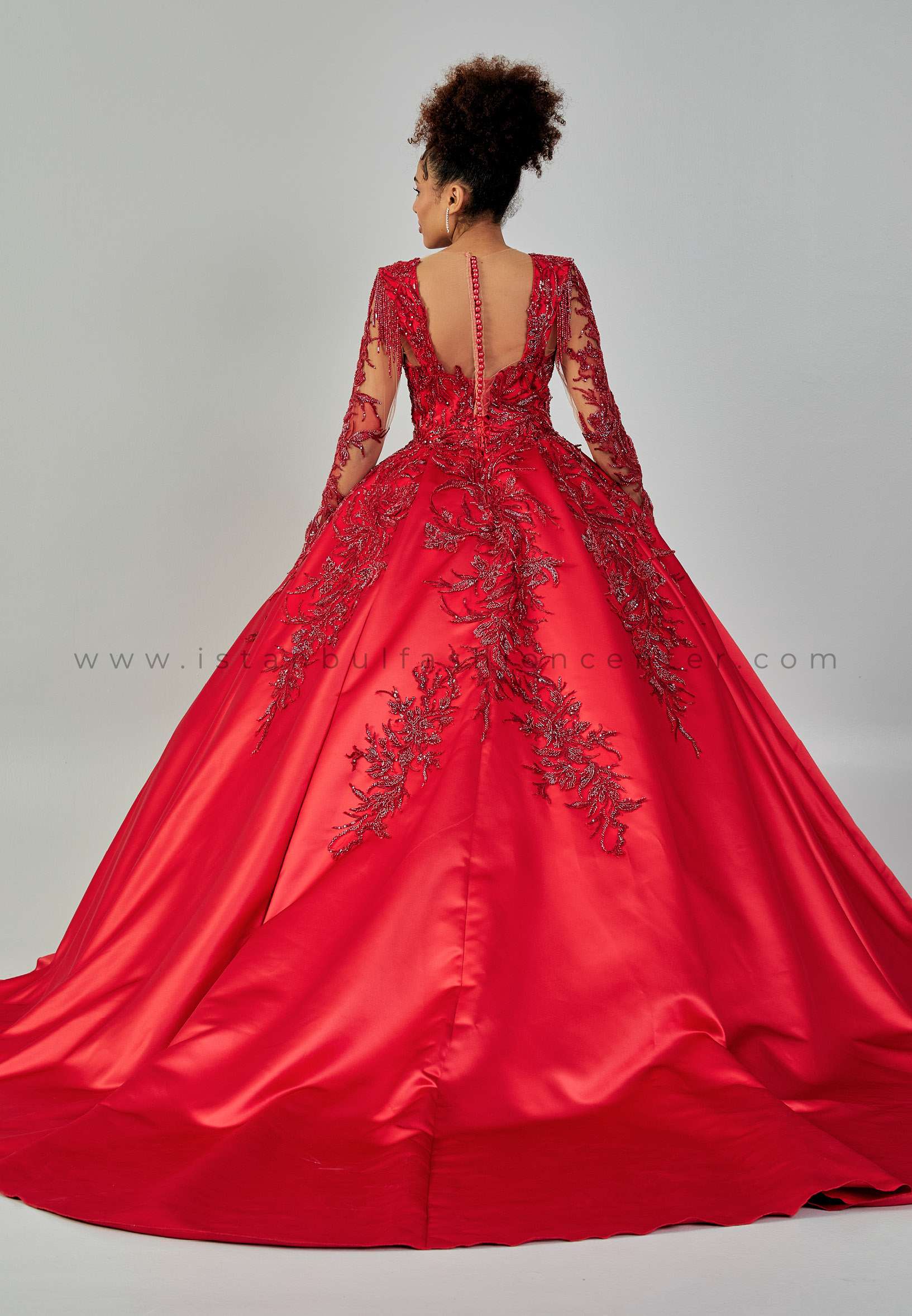 Red Long sleeve evening mermaid dresses V Neck engagement dresses with  Train | eBay