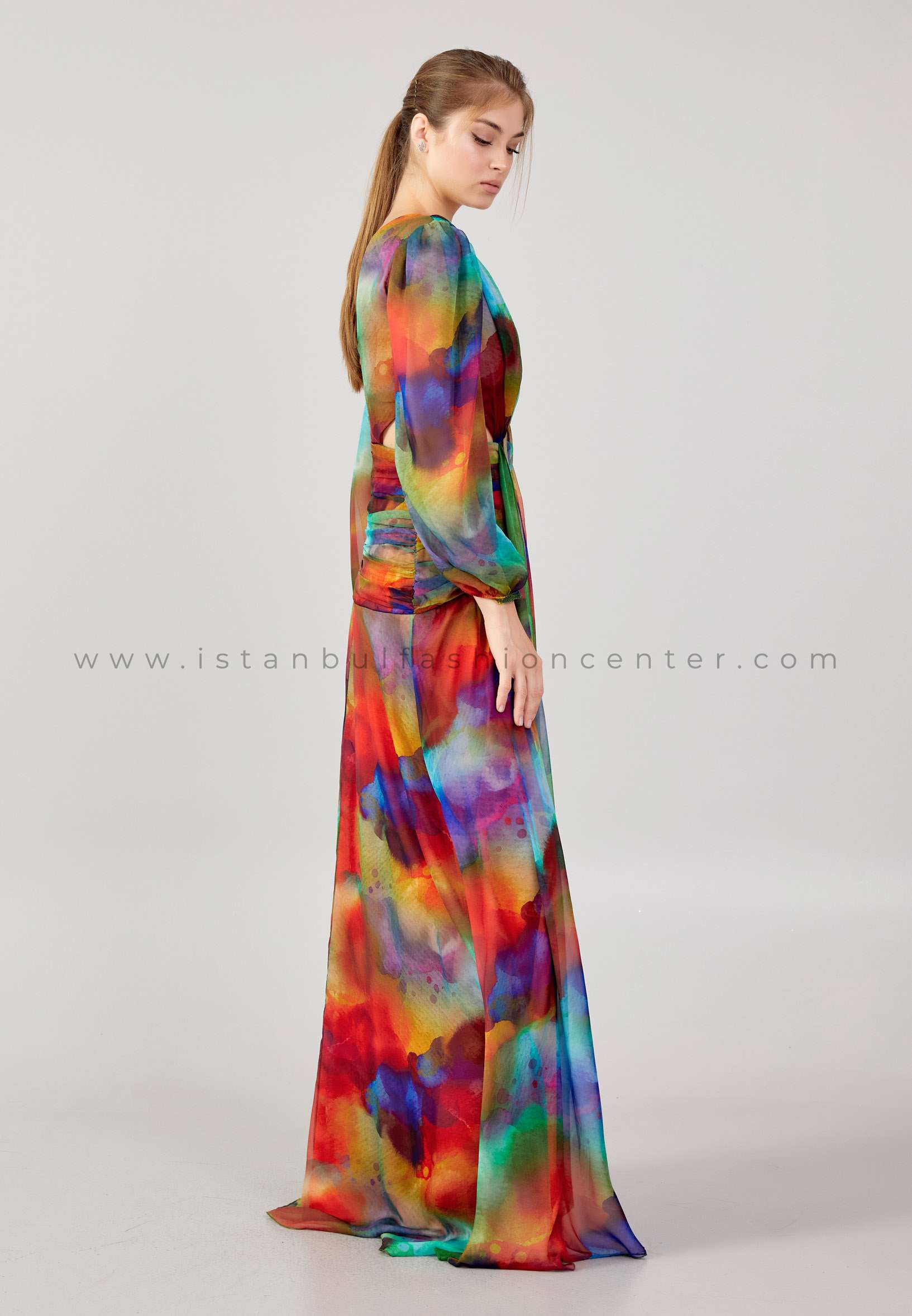 Long Sleeve Maxi Chiffon Column Regular Multicolor Evening Dress Jvn2087gks