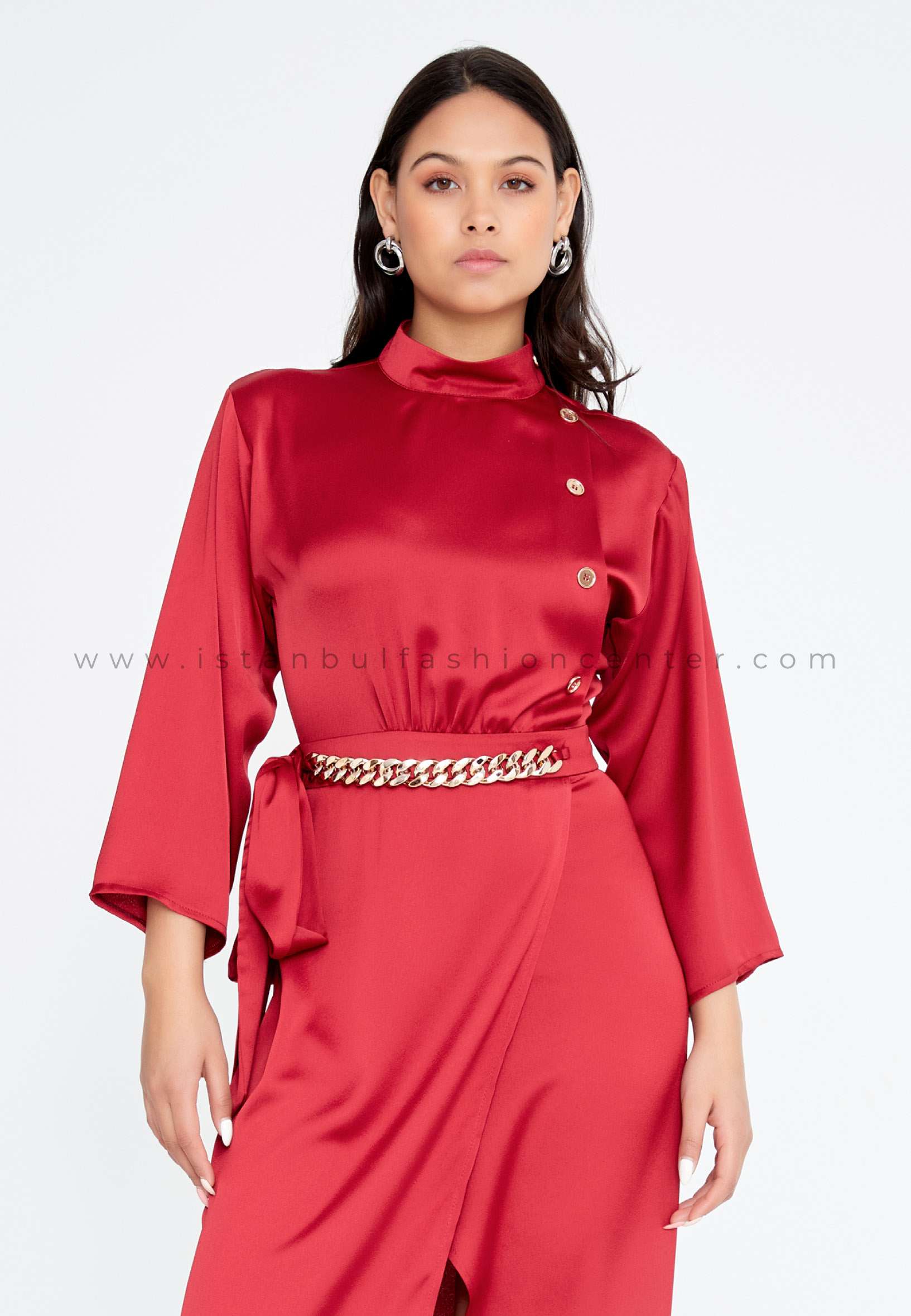 LİLAROSE Mid-Length Midi Satin Column Regular Burgundy Casual Dress
