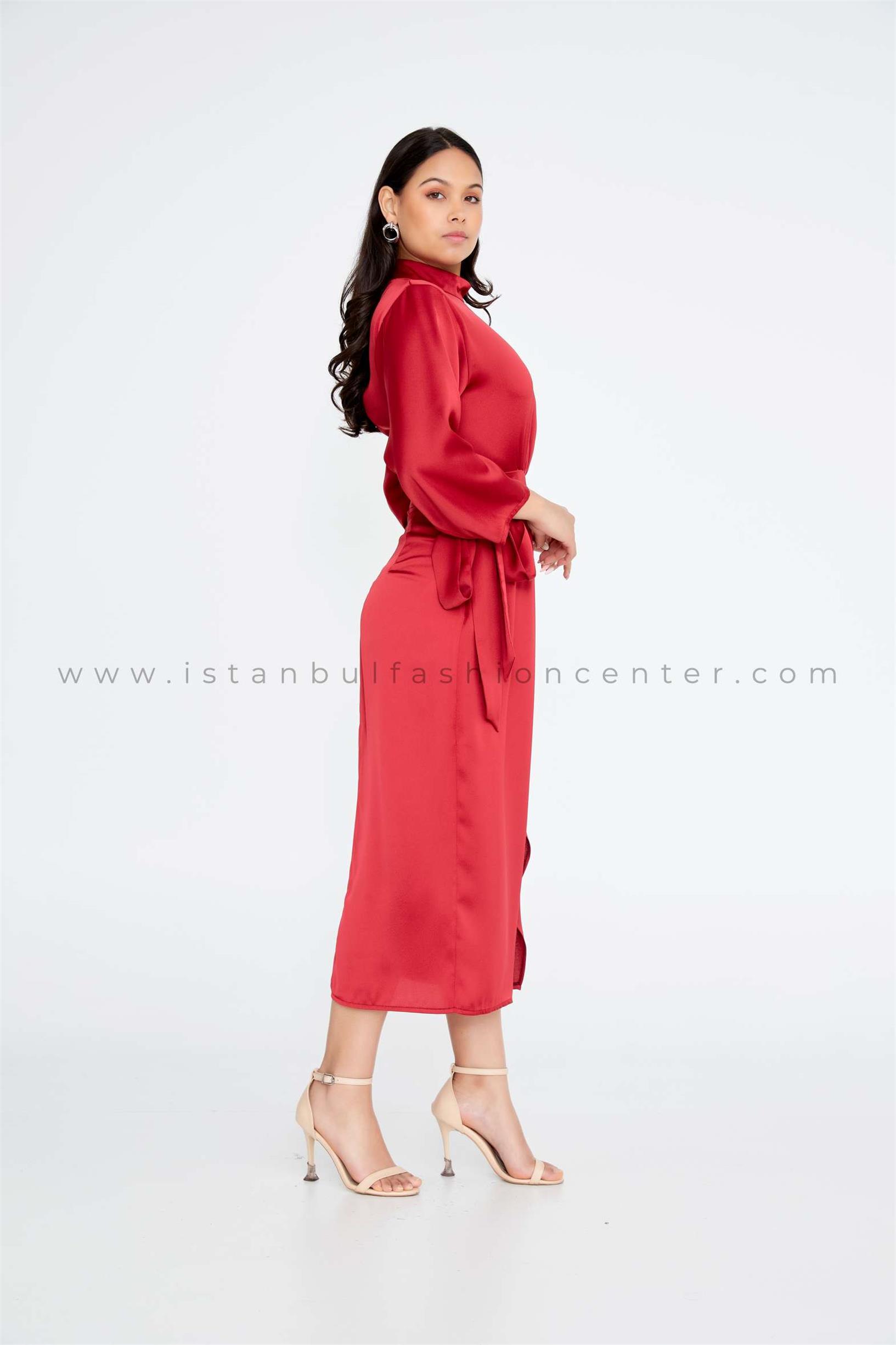 LİLAROSE Mid-Length Midi Satin Column Regular Burgundy Casual Dress