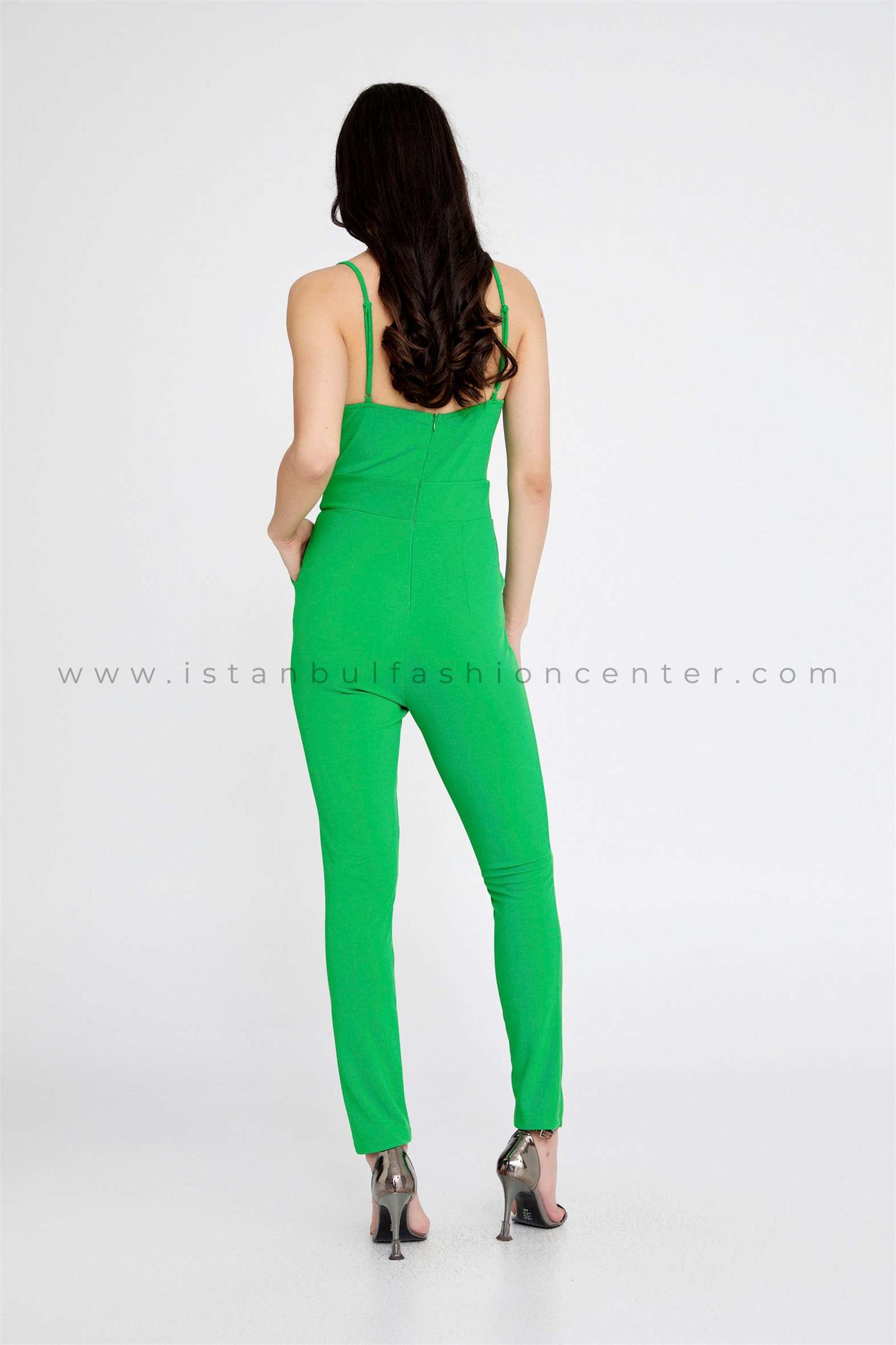LİLAROSE Sleeveless Crepe Skinny Fit Regular Green Evening Jumpsuit Lrs23y8053ysl