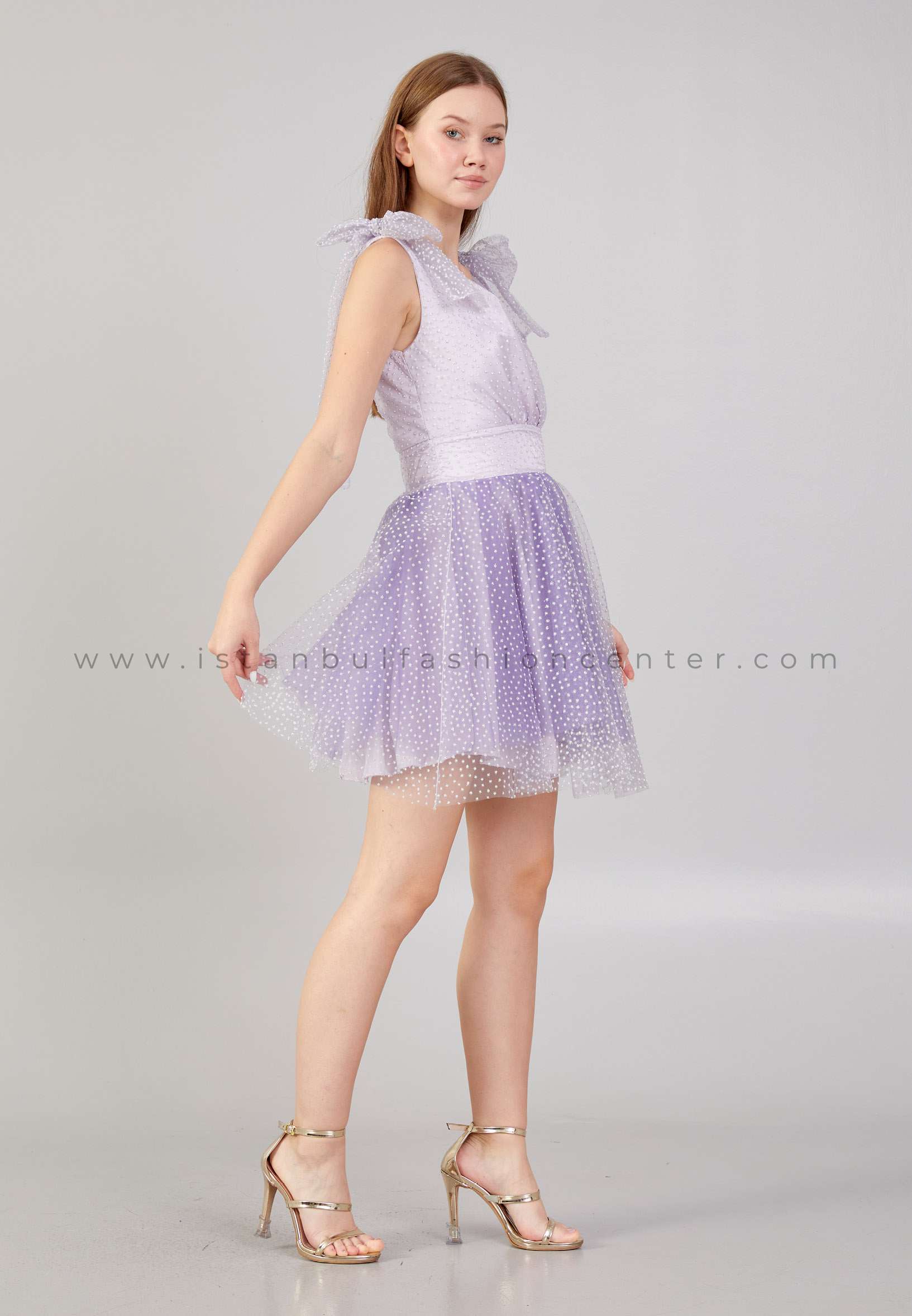 MASCKA OFFİCİAL Sleeveless Mini Tulle Column Regular Purple Cocktail Dress  Msk5014lıl