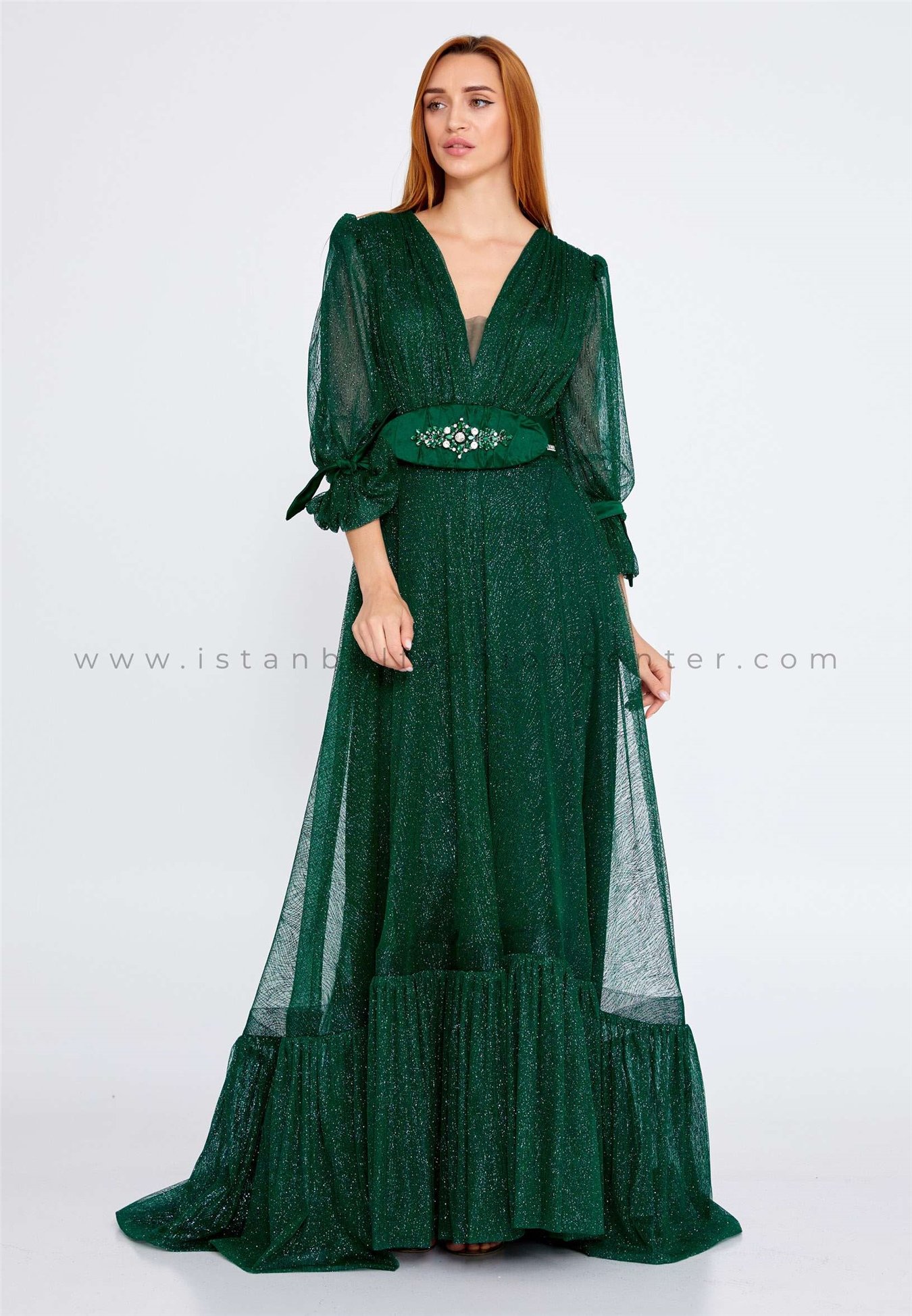 MATINI Mid-Length Maxi Tulle Column Regular Green Wedding Guest Dress  Mtn2236zum