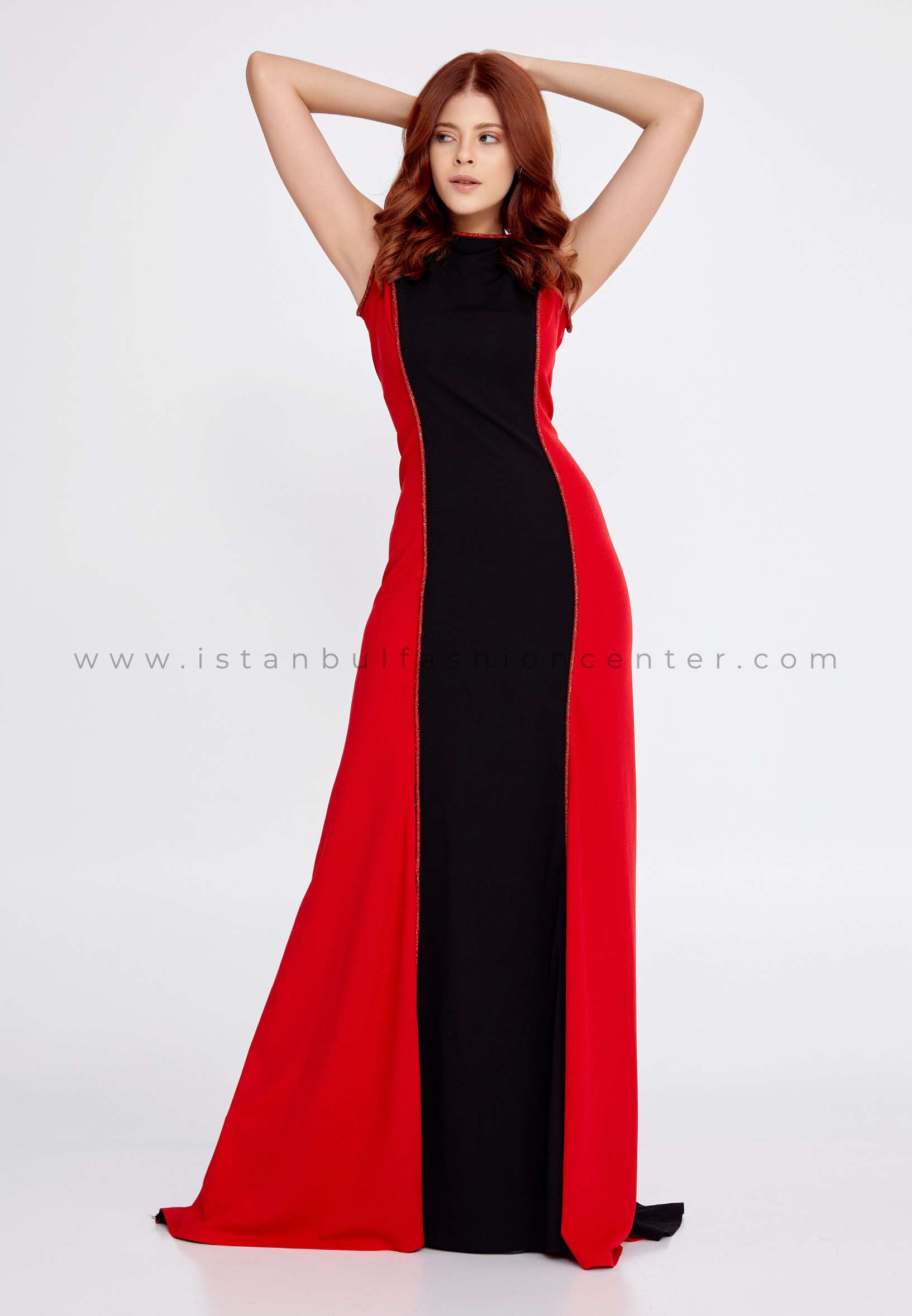 MATINI بلا أكمام الطويلة جدا كريب شكل سمكة الكبير أحمر أسود فستان سهرة  Mtn22104syk
