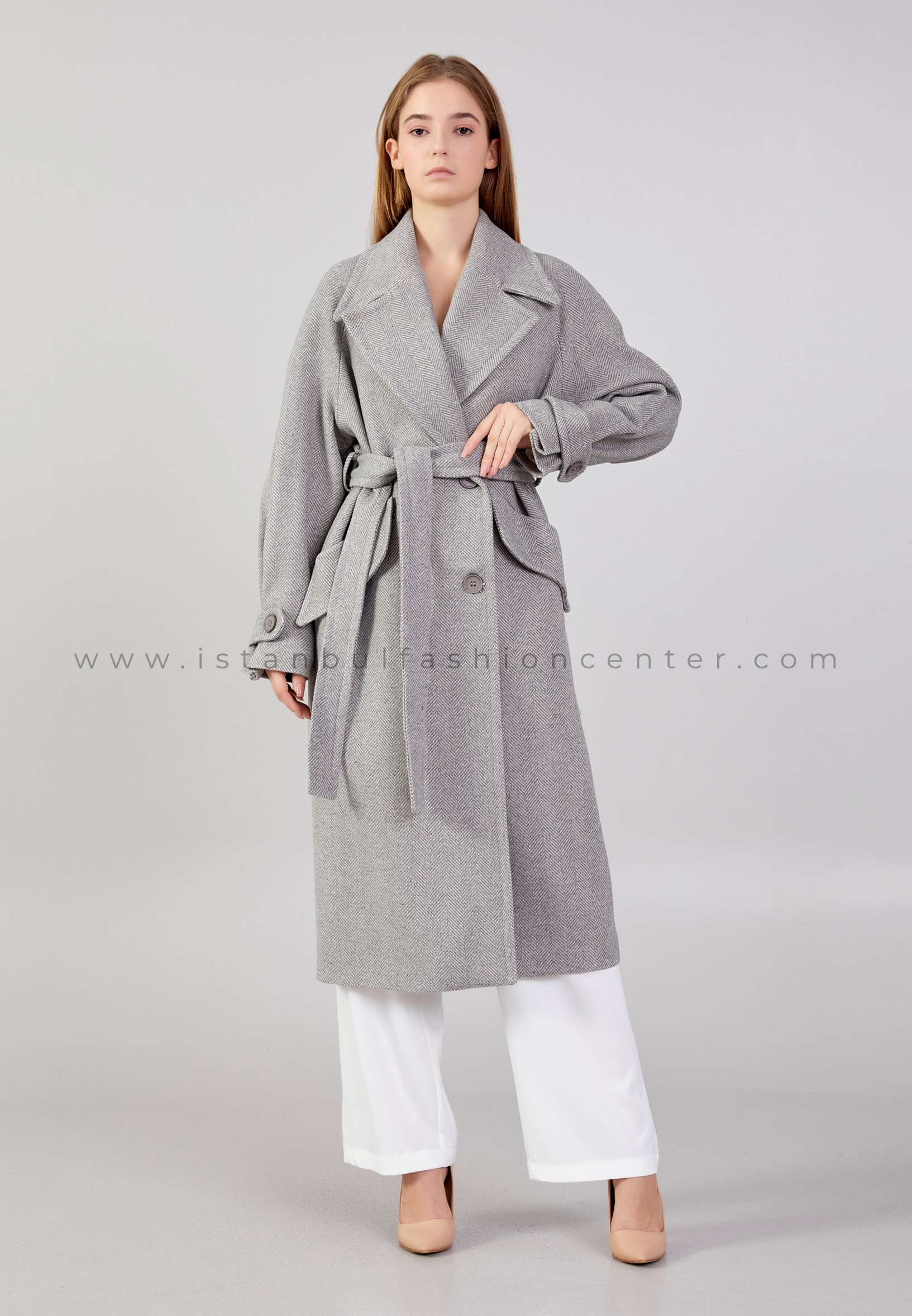 MEES Lana Wool Monogram Regular Grey Coat Mes01262grı