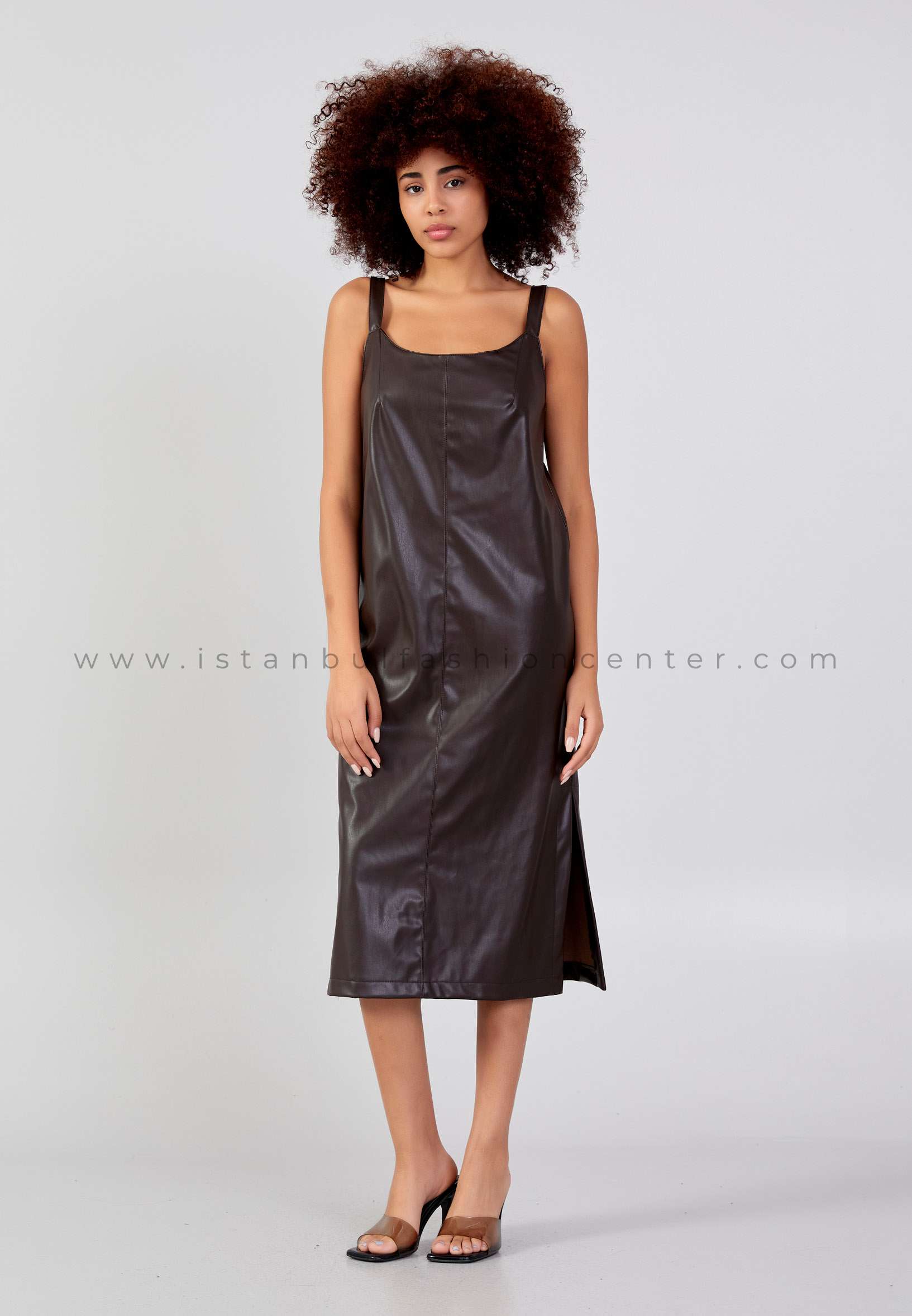 Faux Leather Sleeveless Midi Dress