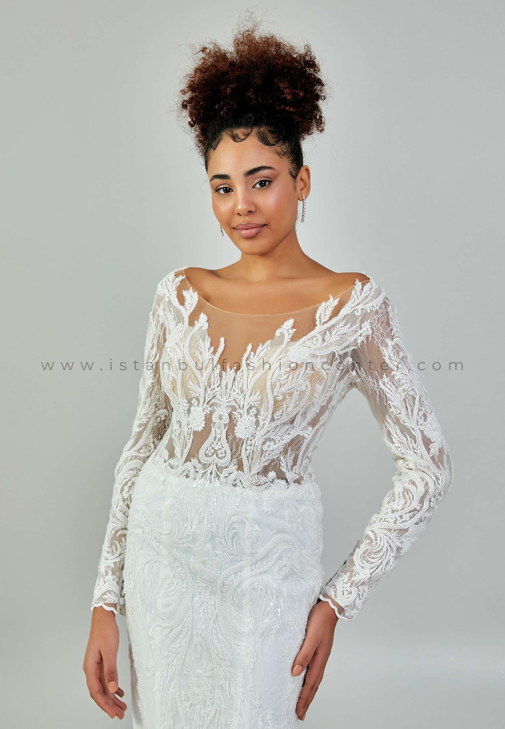 MİRLİVA Long Sleeve Maxi Tulle Regular Ecru Wedding Dress Mrves-105kıb