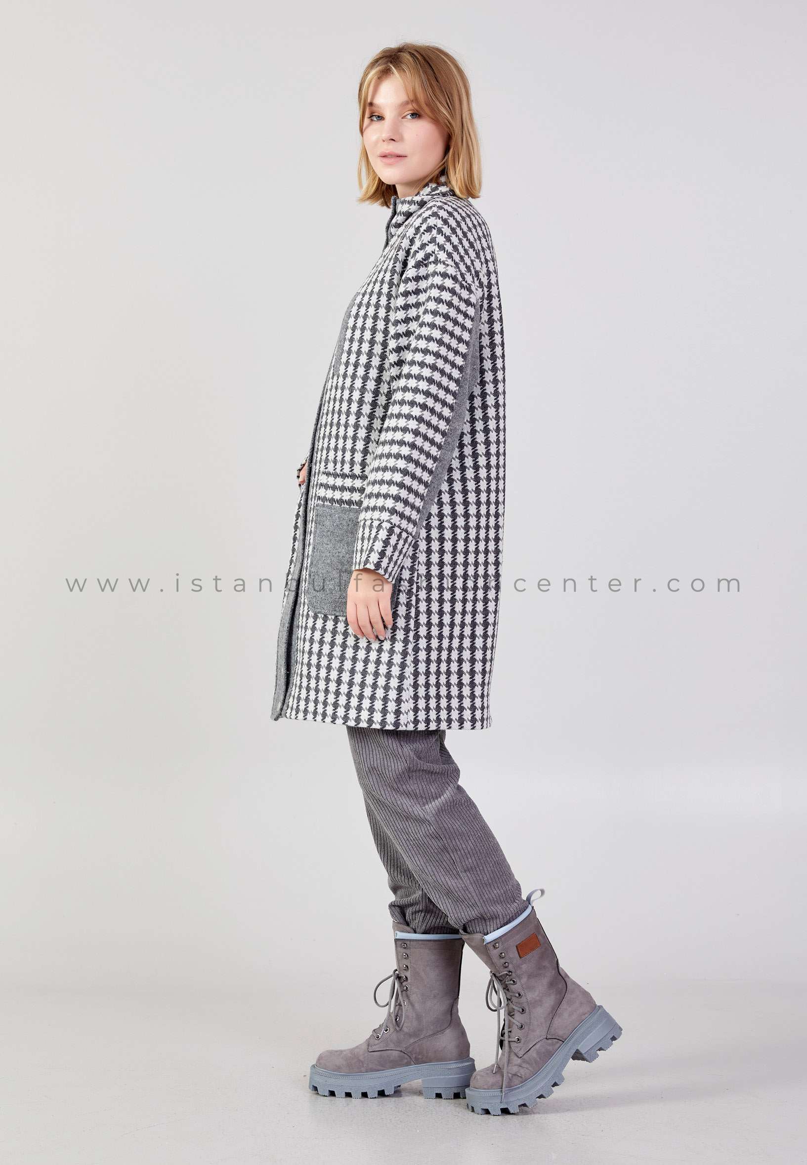 POLİN Wool Monogram Regular Grey Coat Pol24k52001org