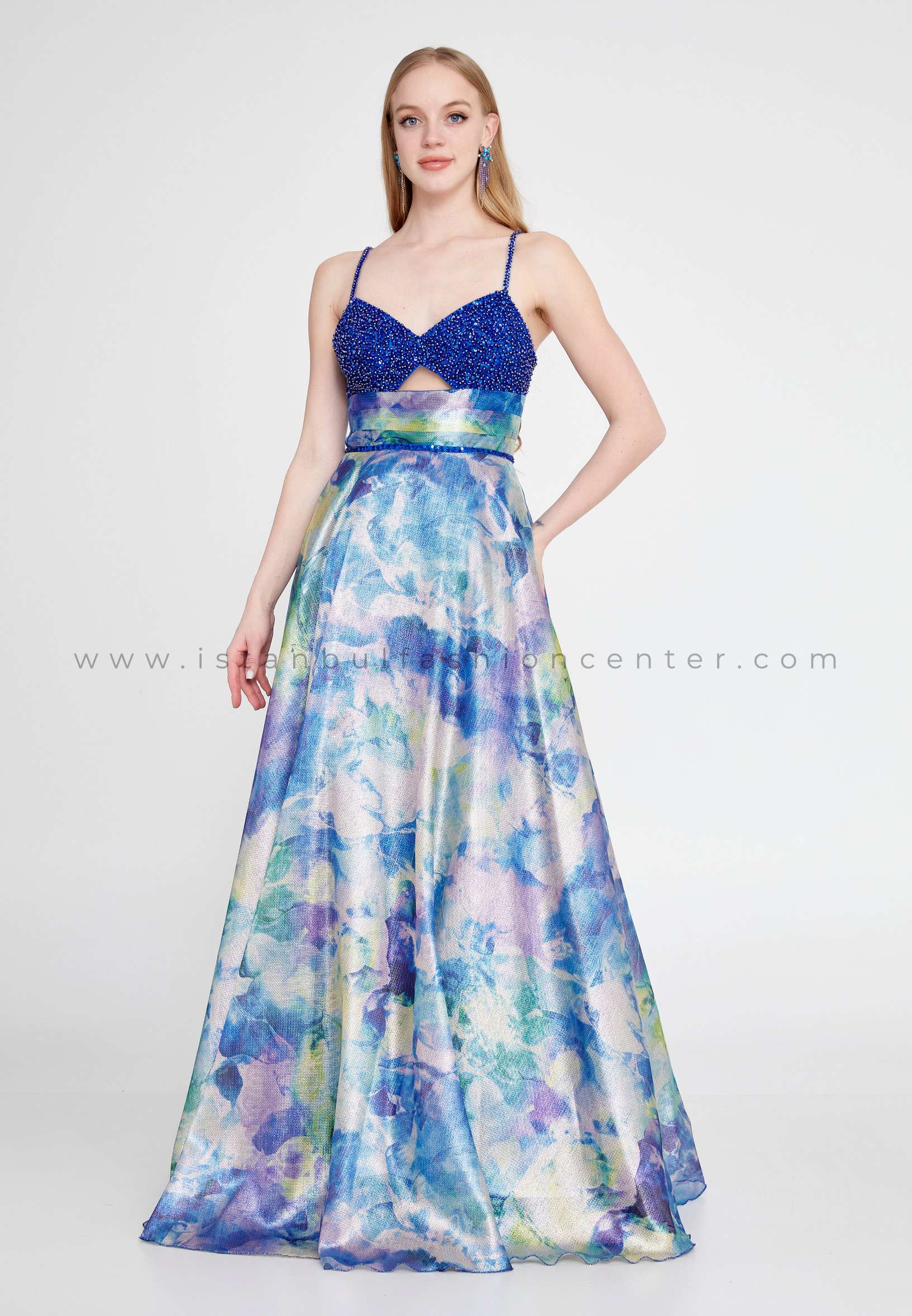PROMLACE Sleeveless Maxi Tulle A - Line Regular Blue Multicolor Prom Dress  Prl731sak