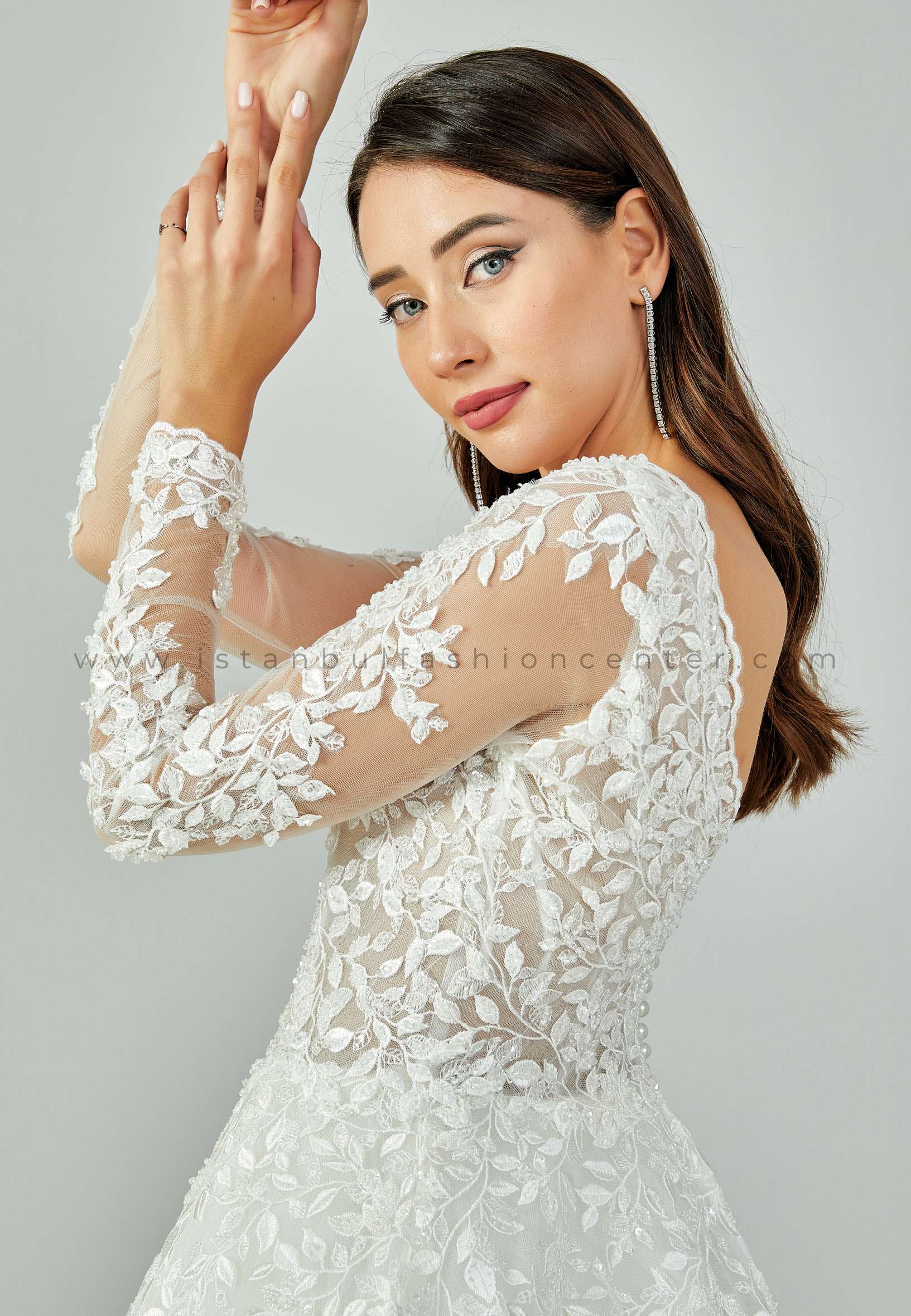 RERAMİ BRIDAL Long Sleeve Maxi Lace Regular Ecru Wedding Dress Rrbre002kre