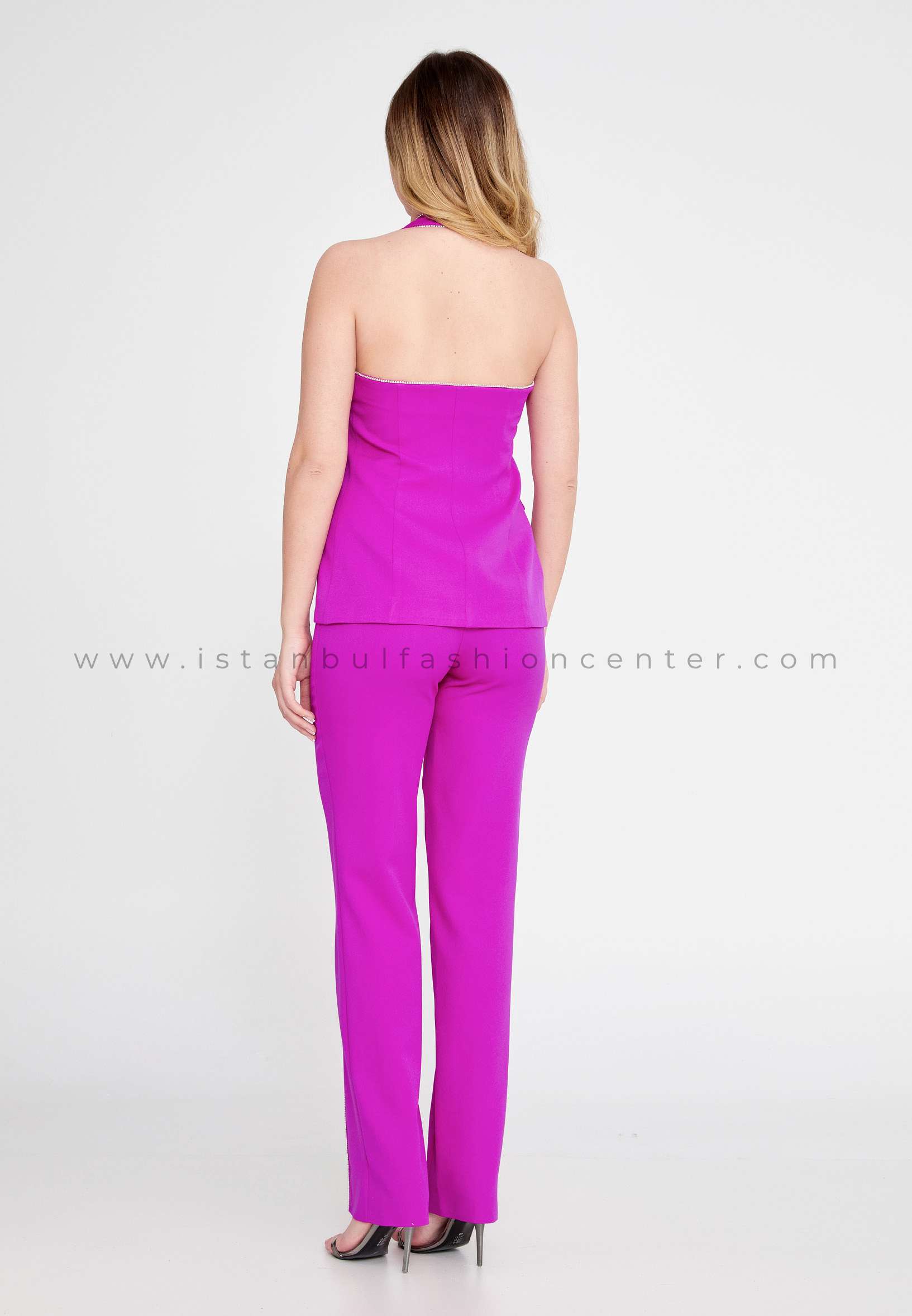 RENGIN Sleeveless Crepe Solid Color Regular Fuchsia Two-Piece Outfit  Ren6106fus