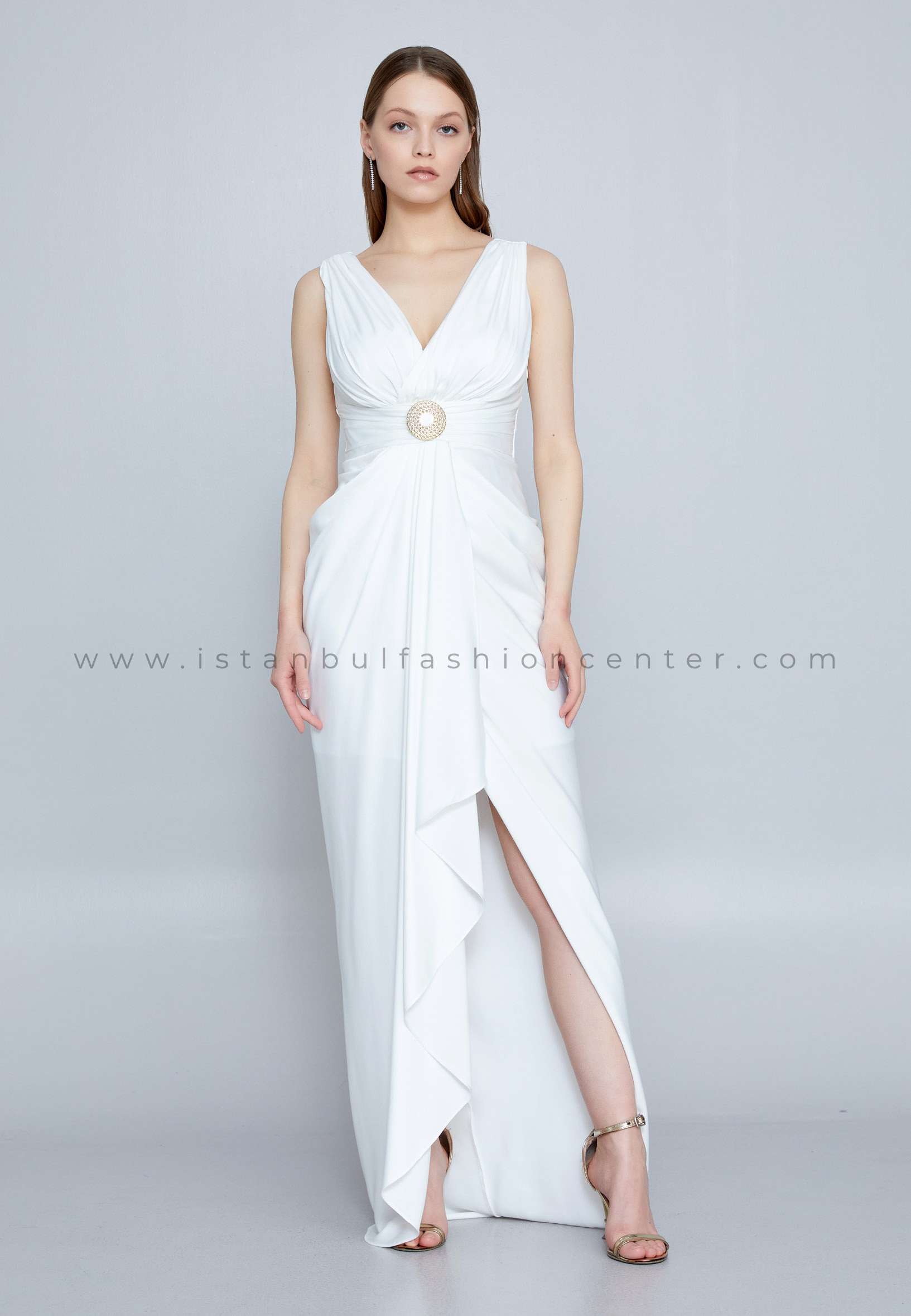 RENGIN Sleeveless Maxi Polyester Bodycon Regular White Wedding Guest Dress  Ren6113ekr