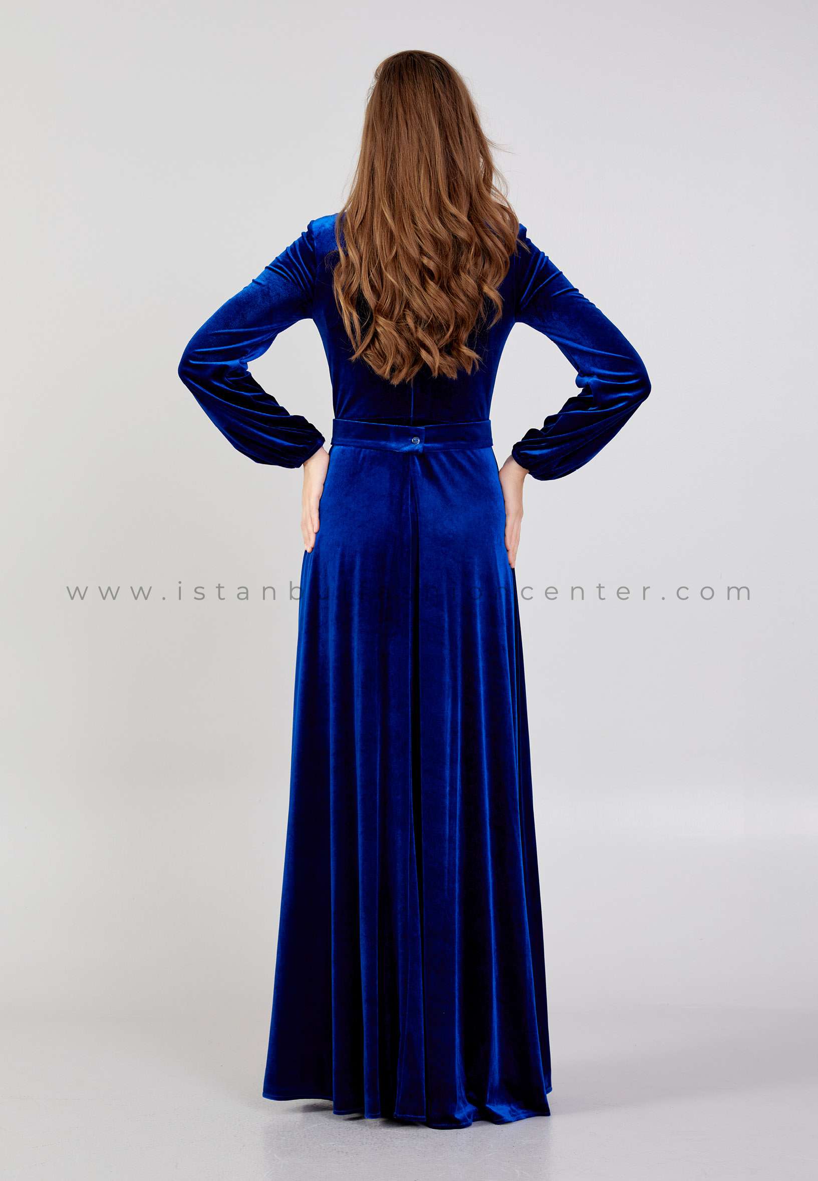 Royal Blue Long Velvet Gown with Open Back Beadings - $157.992