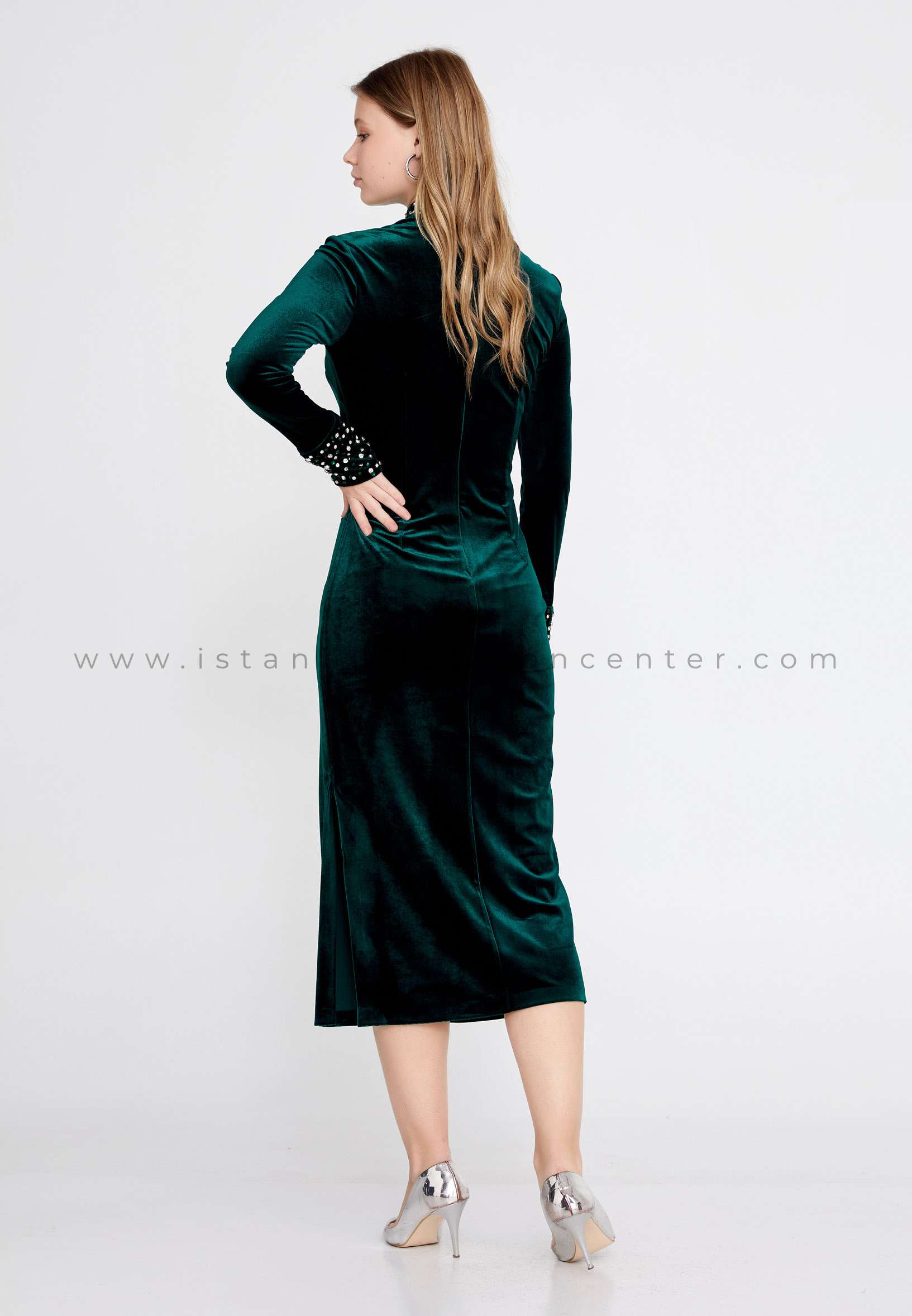 SEE L NE Manche longue Midi Velours Colonne R guliers Verte Robe