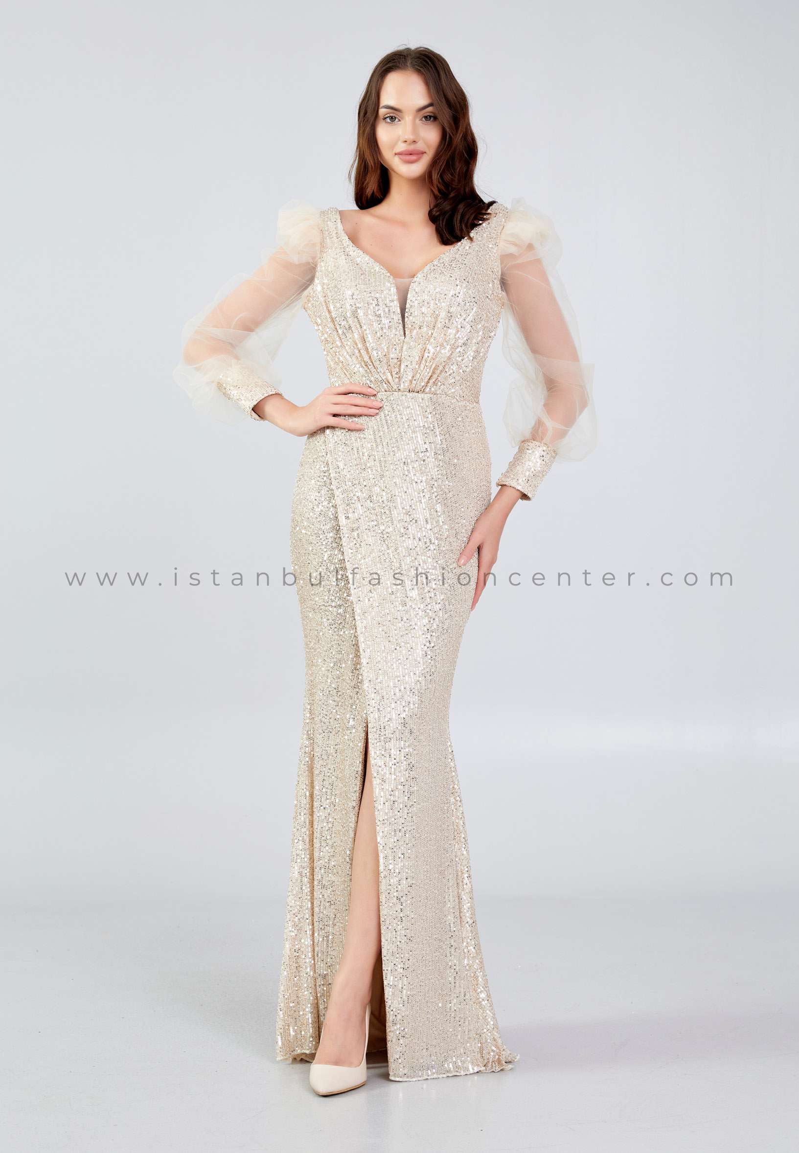 Long sleeve beige wedding dress cheap