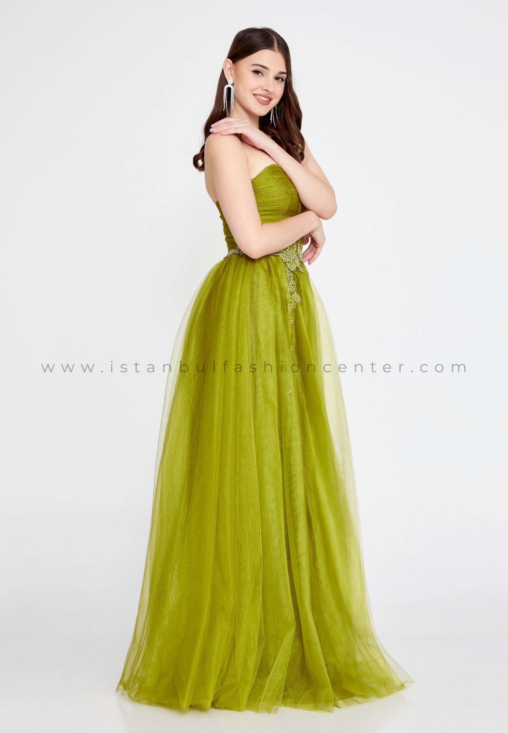 STN BULAVA Strapless Maxi Tulle A Line Regular Green Prom Dress