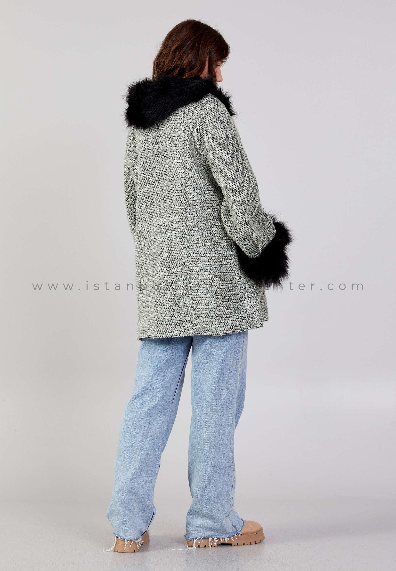 YSATİS Tweed Solid Color Regular Grey Black Coat Yst2223.1000139org