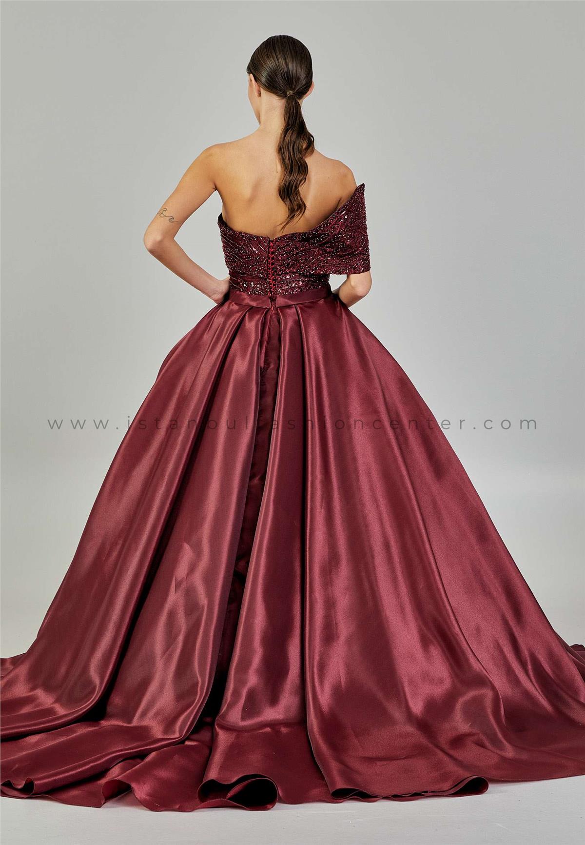 DENİSS One Shoulder Maxi Polyester Regular Burgundy Engagement