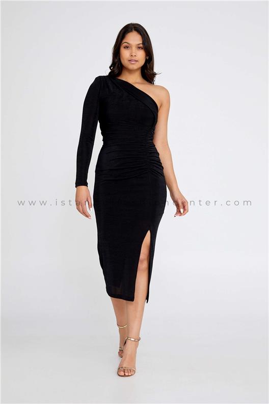 EXPLOSION Long Sleeve Midi Lycra Bodycon Regular Black Evening Dress