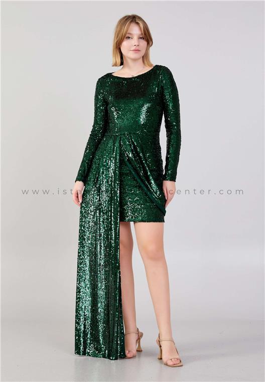 GYGESS Long Sleeve Mini Sequin Column Regular Green Evening Dress Gyg24k5063zum