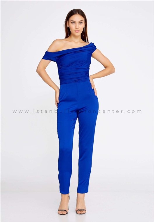 HALLMARK Sleeveless Satin Regular Fit Regular Navy Evening Jumpsuit