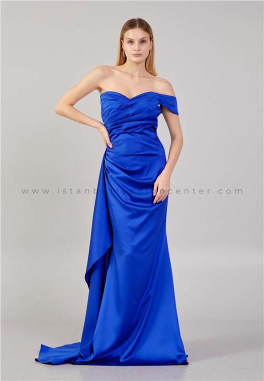 İNSET One Shoulder Maxi Satin Column Regular Blue Wedding Guest Dress ...