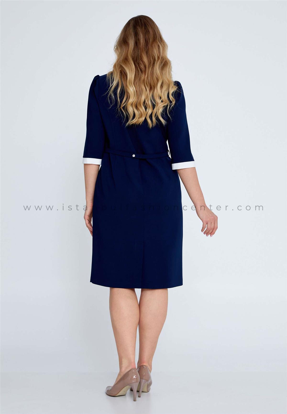 NASSINI MILANO Mid-Length Midi Crepe Column Plus Size Navy Casual Dress  Nsm24y2884-40lac