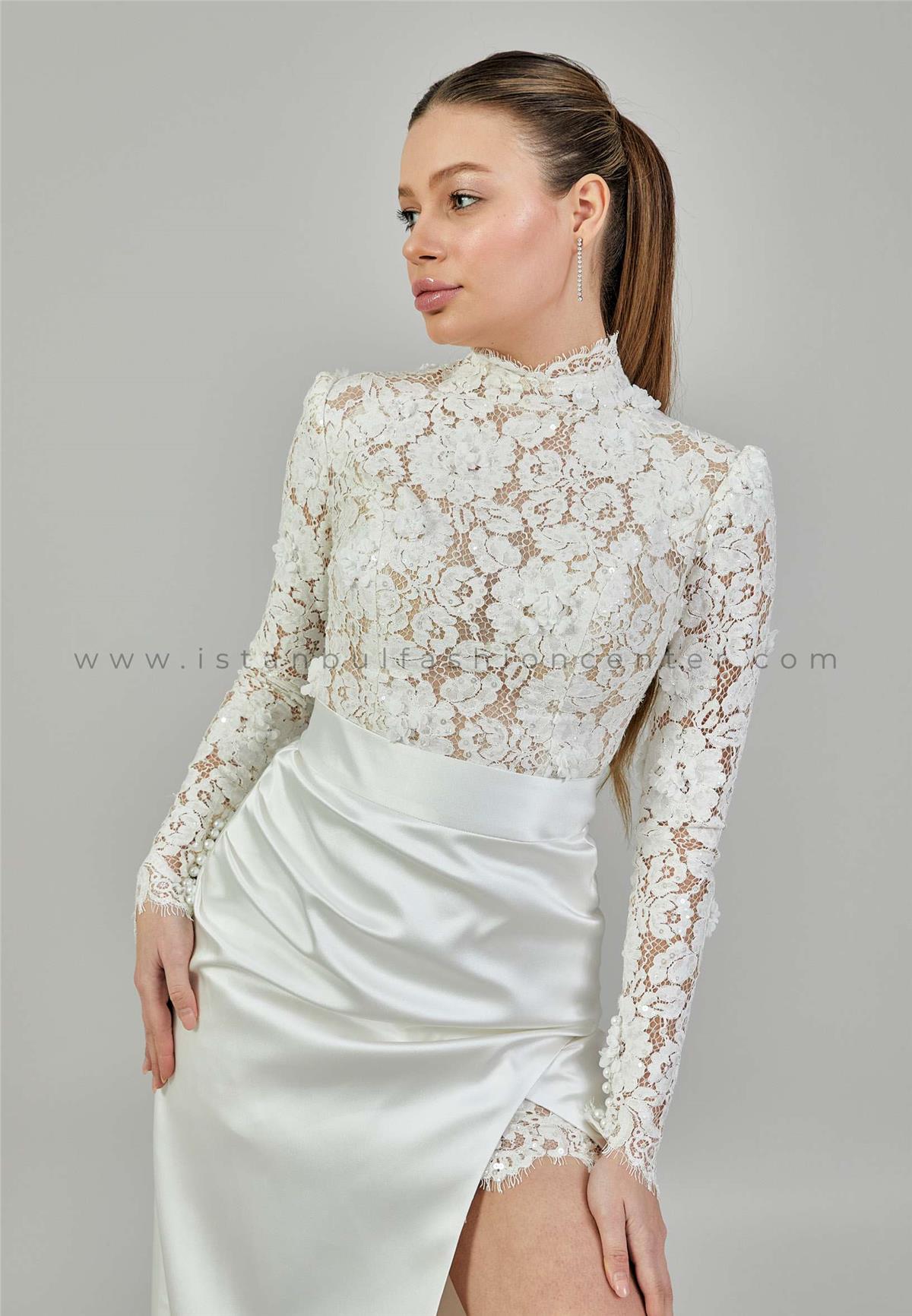 RERAMİ BRIDAL Long Sleeve Maxi Lace Regular Ecru Wedding Dress Rrbre002kre