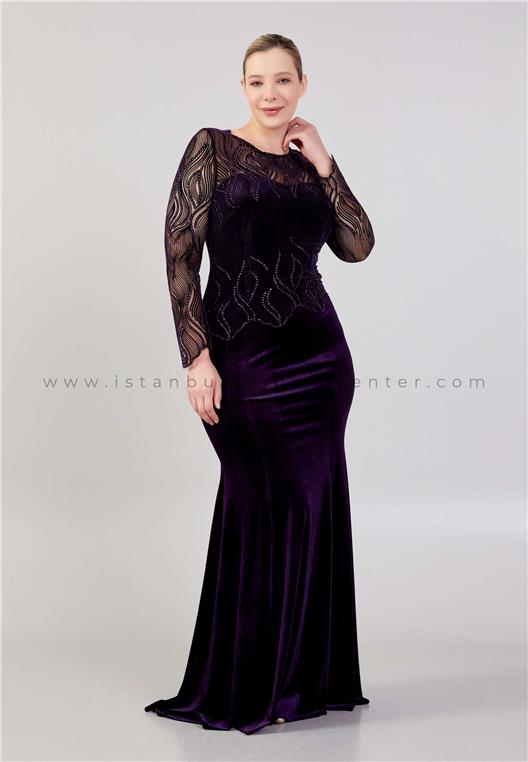 SEE LİNE Long Sleeve Maxi Velvet Mermaid Plus Size Purple Evening Dress ...