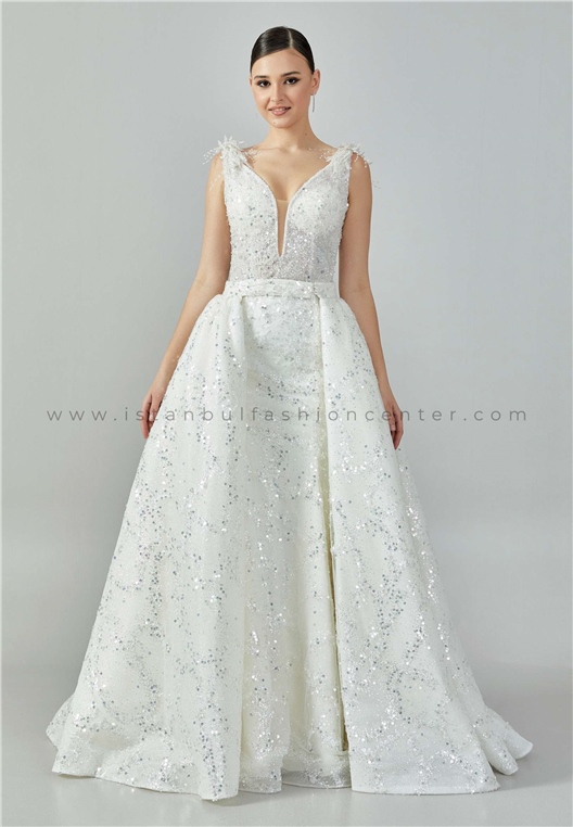 SEYHAN YÜCEL BRIDAL Sleeveless Maxi Sequin Regular Ecru Wedding Dress ...