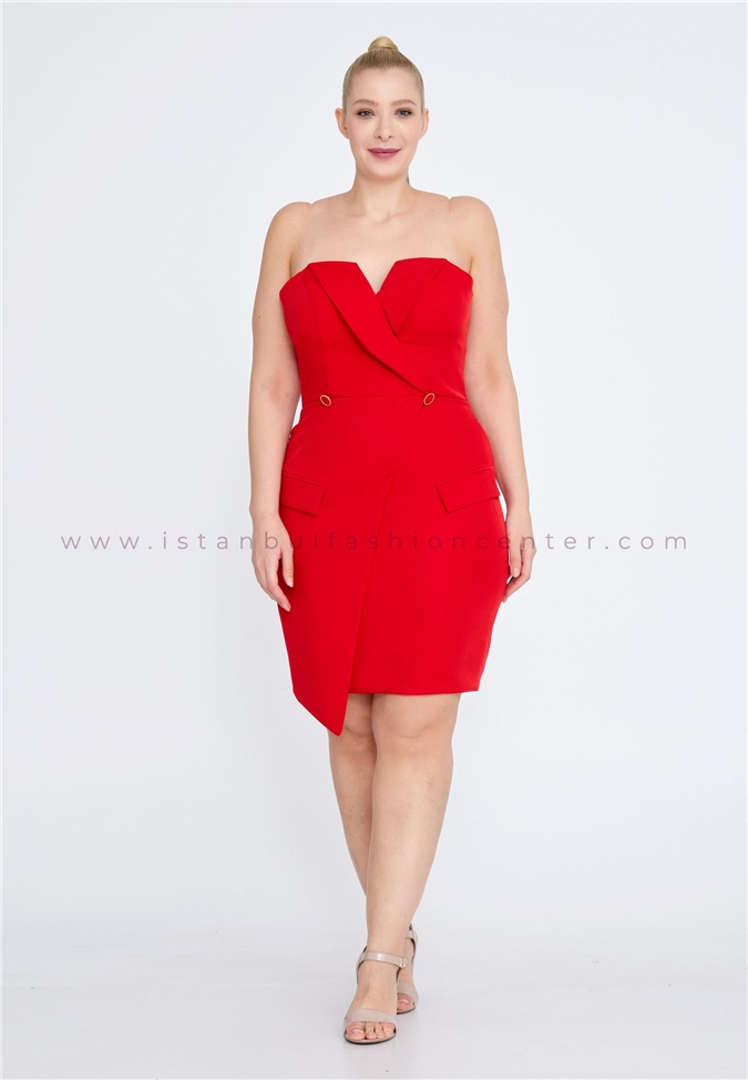 Strapless Mini Crepe Column Plus Size Red Cocktail Dress