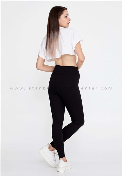 İKSORA exclusive Cotton Solid Color Regular Black Leggings Ike22ıksrt35syh