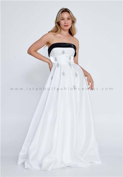 İNSET Strapless Maxi Polyester A - Line Plus Size White Black Wedding ...