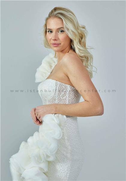 JANROZ BRIDALSleeveless Maxi Tulle Regular Ecru Wedding Dress Jnr3066kıb