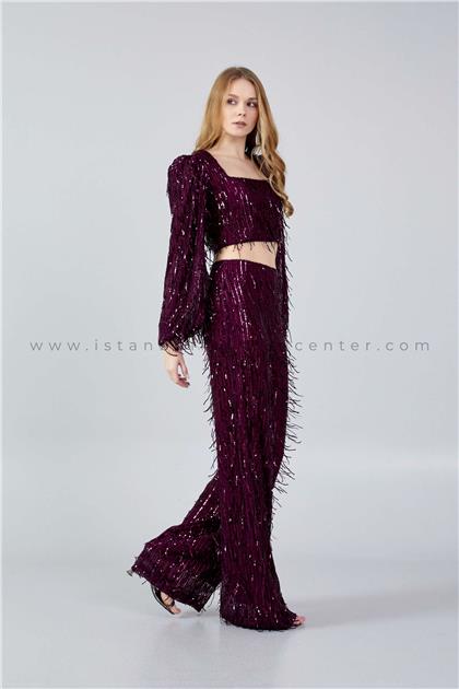 JOIN MELong Sleeve Sequin Solid Color Regular Purple Two-Piece Outfit Jnm23-328mur