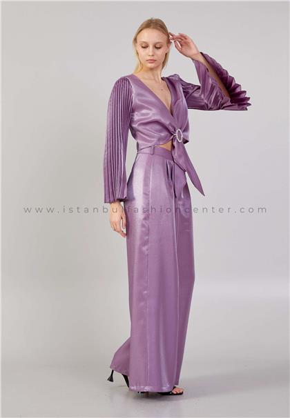 LİLAROSE Long Sleeve Solid Color Regular Purple Blouse Lrs24k6470mor