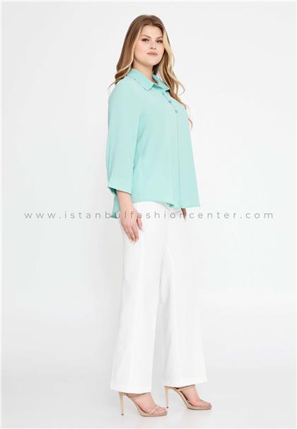 MERKUR Mid-Length Solid Color Plus Size Green Shirt Mrk029-6210ymn