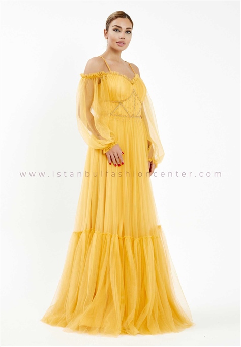 RAMONNA LIFE Off Shoulder Maxi Tulle A Line Regular Yellow