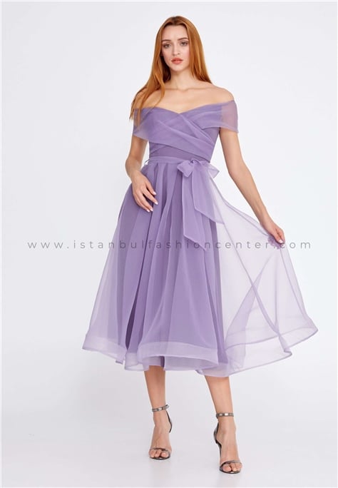 RAMONNA LIFE Off Shoulder Midi Tulle A Line Regular Purple